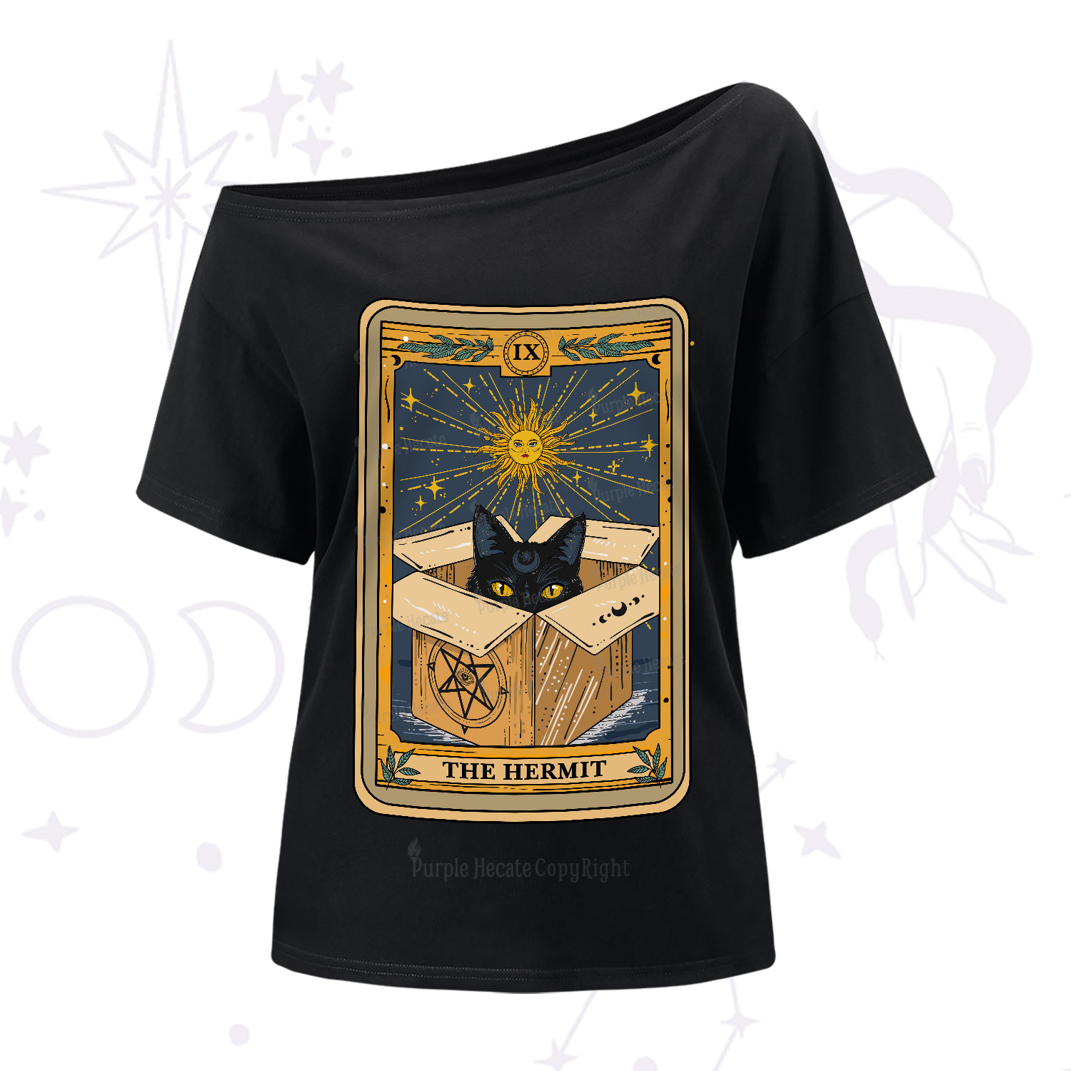 Purplehecate The Hermit Cat Tarot Card One-Shoulder T-Shirt