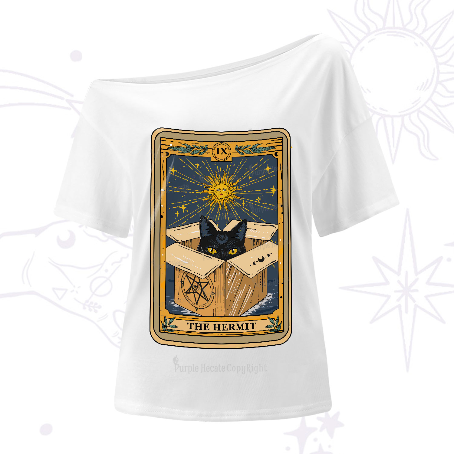 Purplehecate The Hermit Cat Tarot Card One-Shoulder T-Shirt
