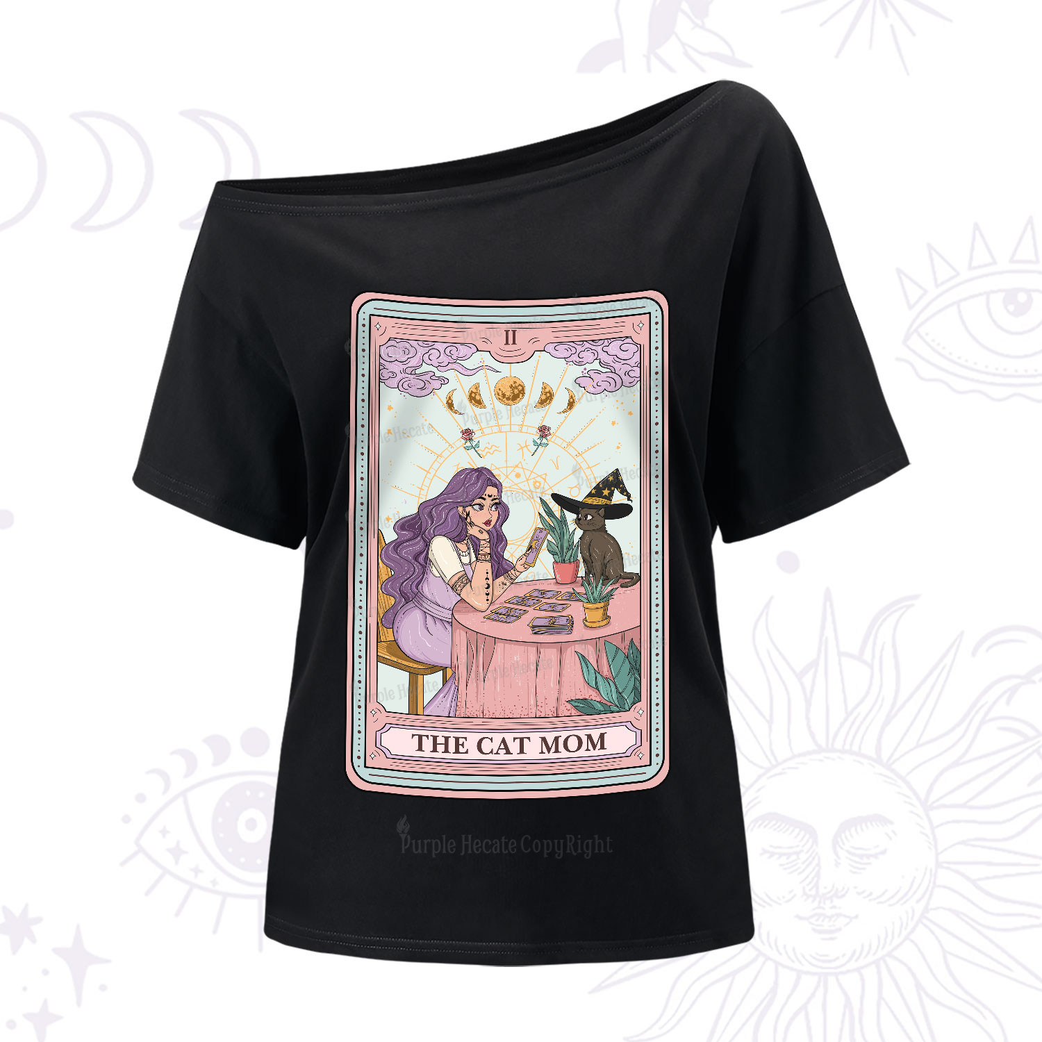 Purplehecate The Witchy Cat Mom Tarot One-Shoulder T-Shirt