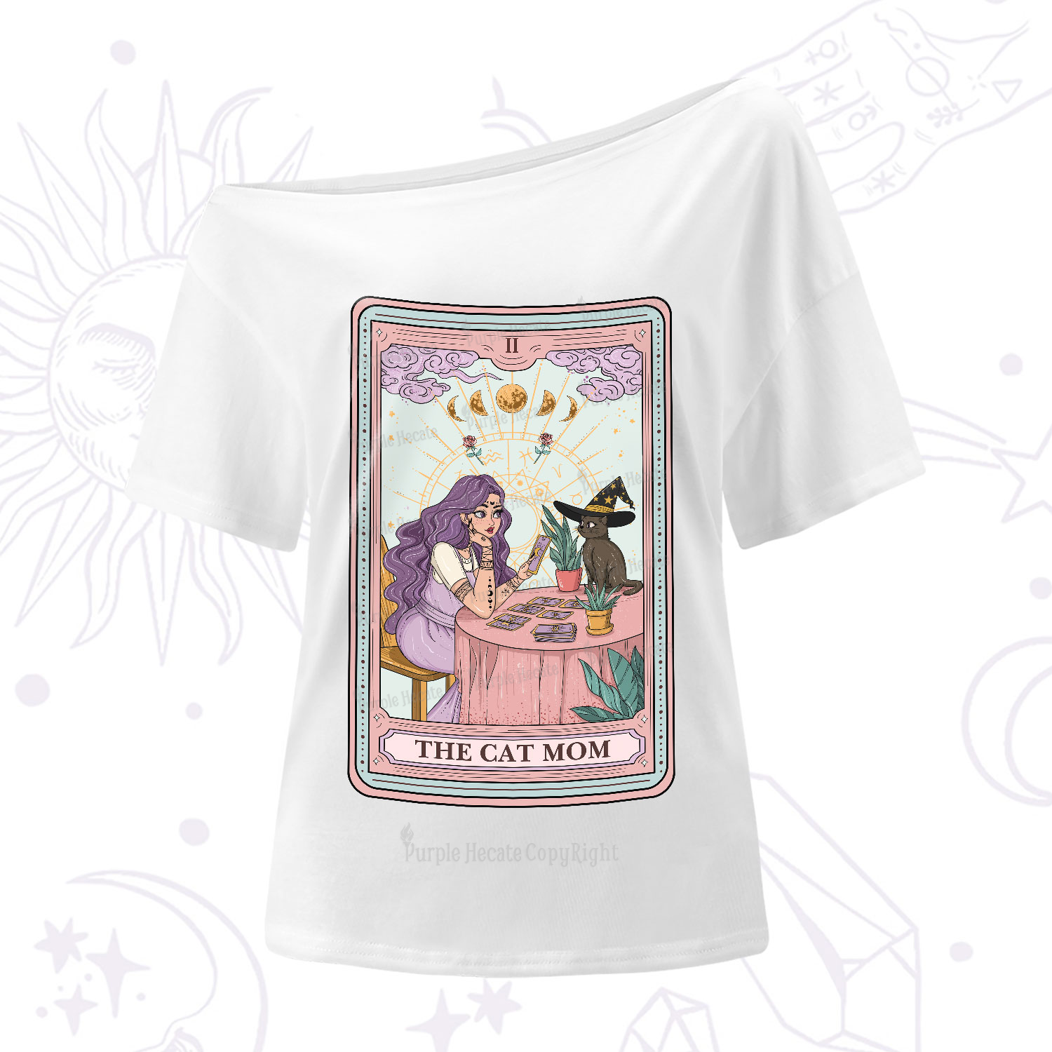 Purplehecate The Witchy Cat Mom Tarot One-Shoulder T-Shirt