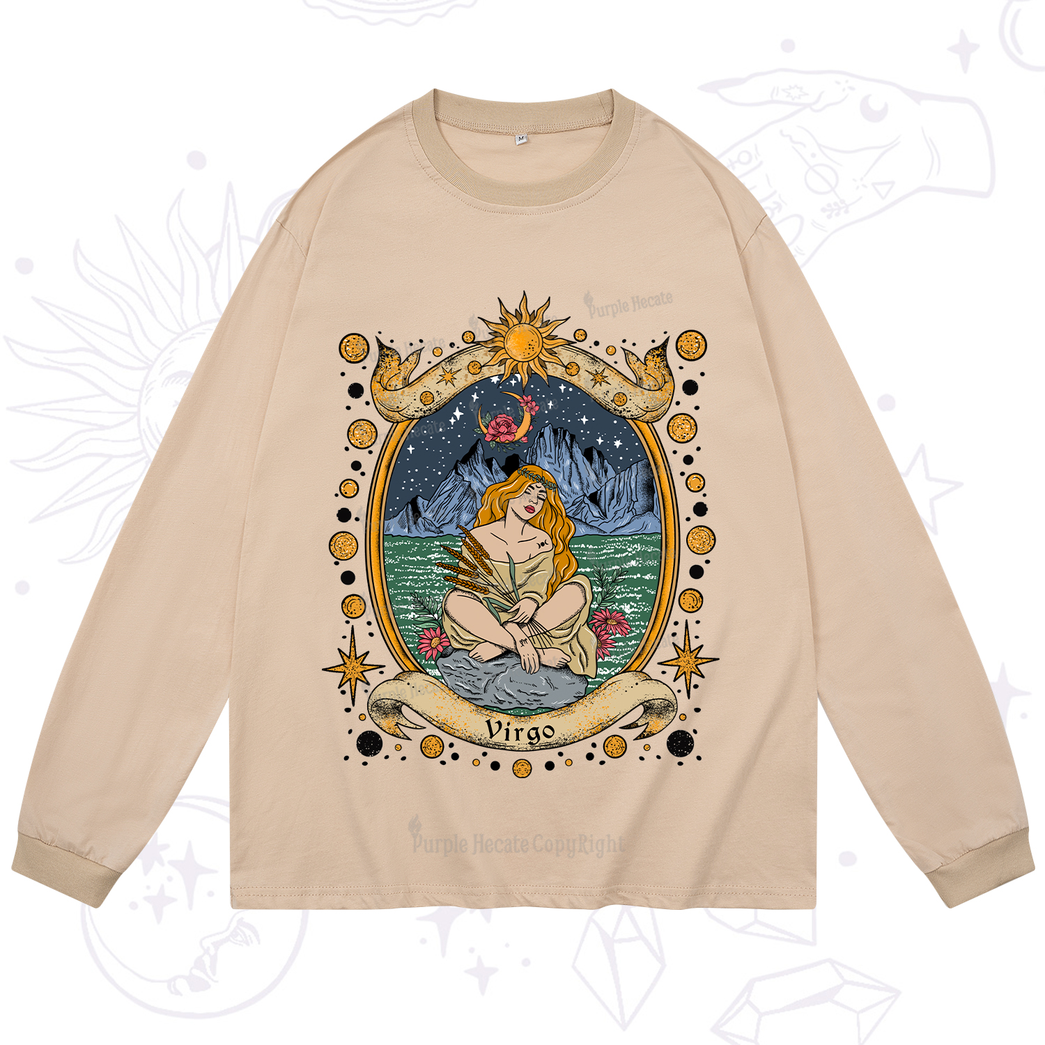 Purplehecate Celestial Virgo Zodiac Long Sleeve T-Shirt