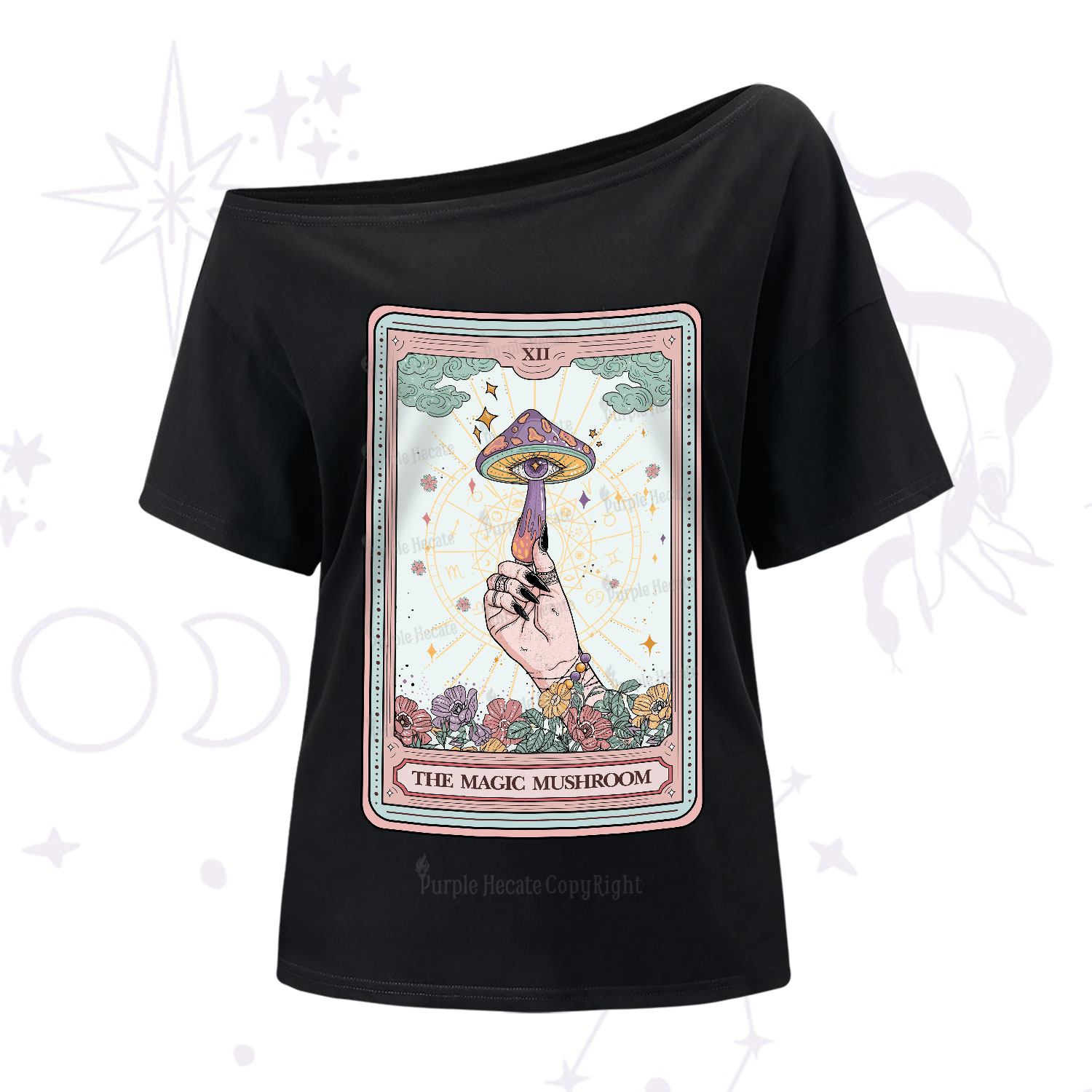 Purplehecate The Magic Mushroom Tarot One-Shoulder T-Shirt