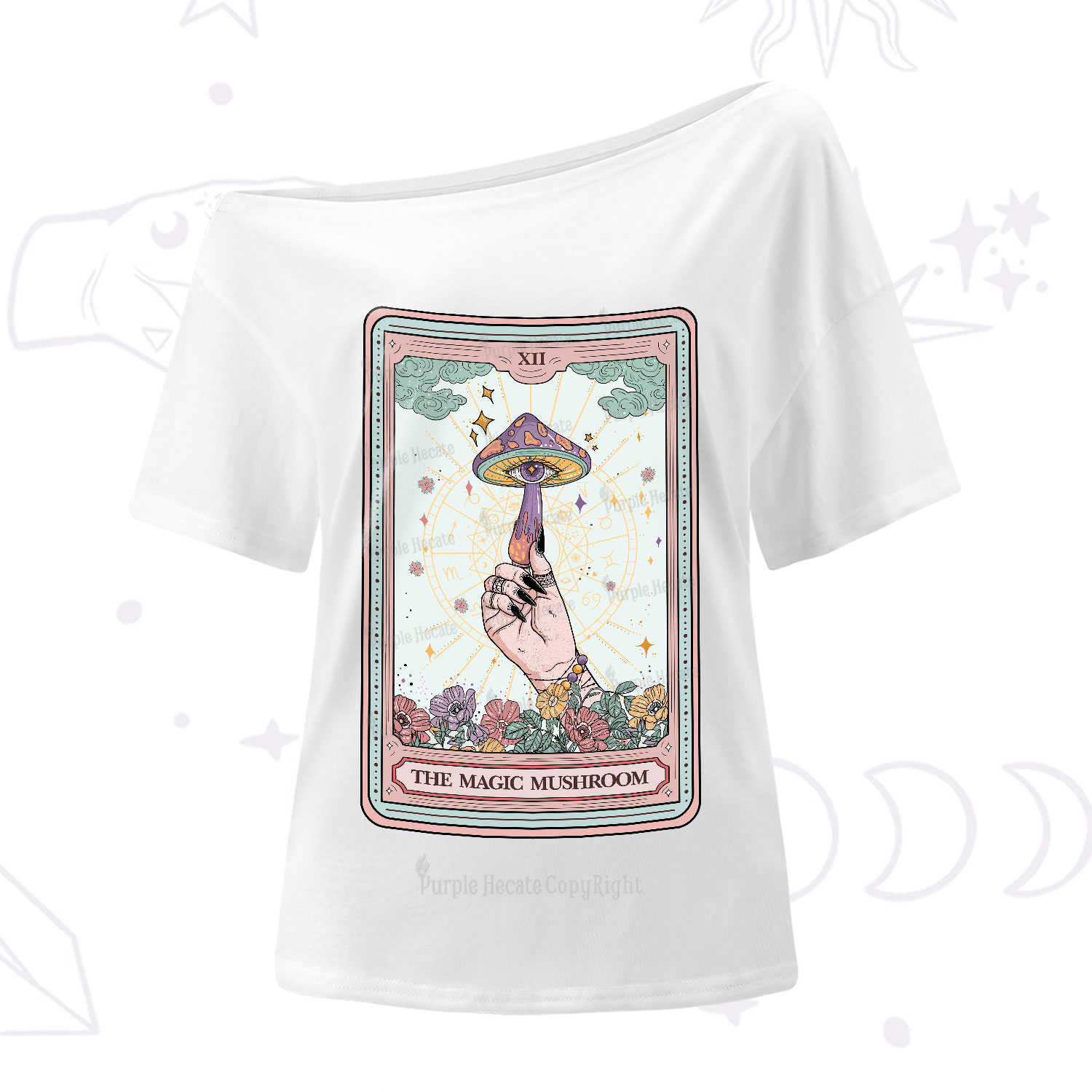 Purplehecate The Magic Mushroom Tarot One-Shoulder T-Shirt