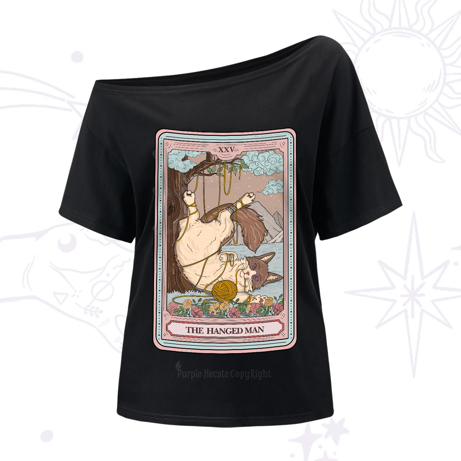 Purplehecate The Hanged Man Tarot Cat One-Shoulder T-Shirt