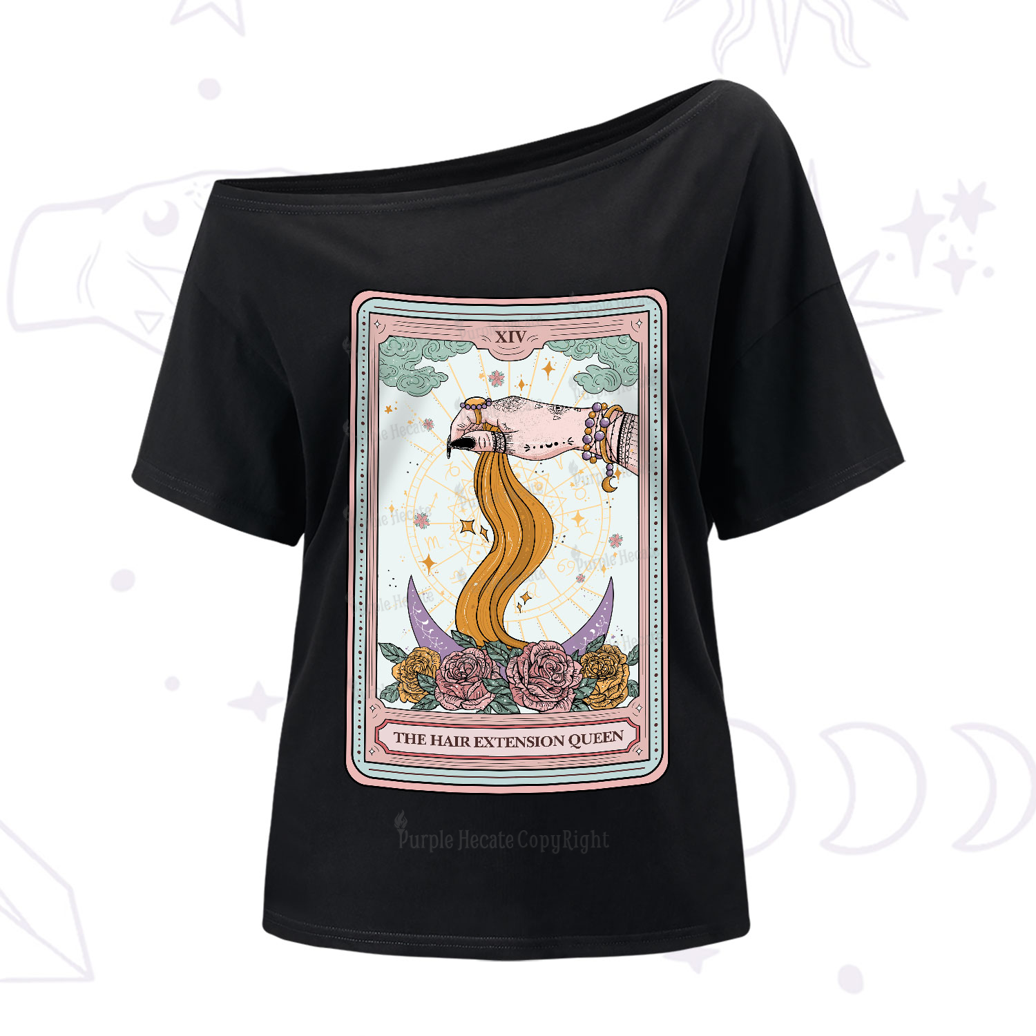 Purplehecate The Hair Extension Queen Tarot Card One-Shoulder T-Shirt