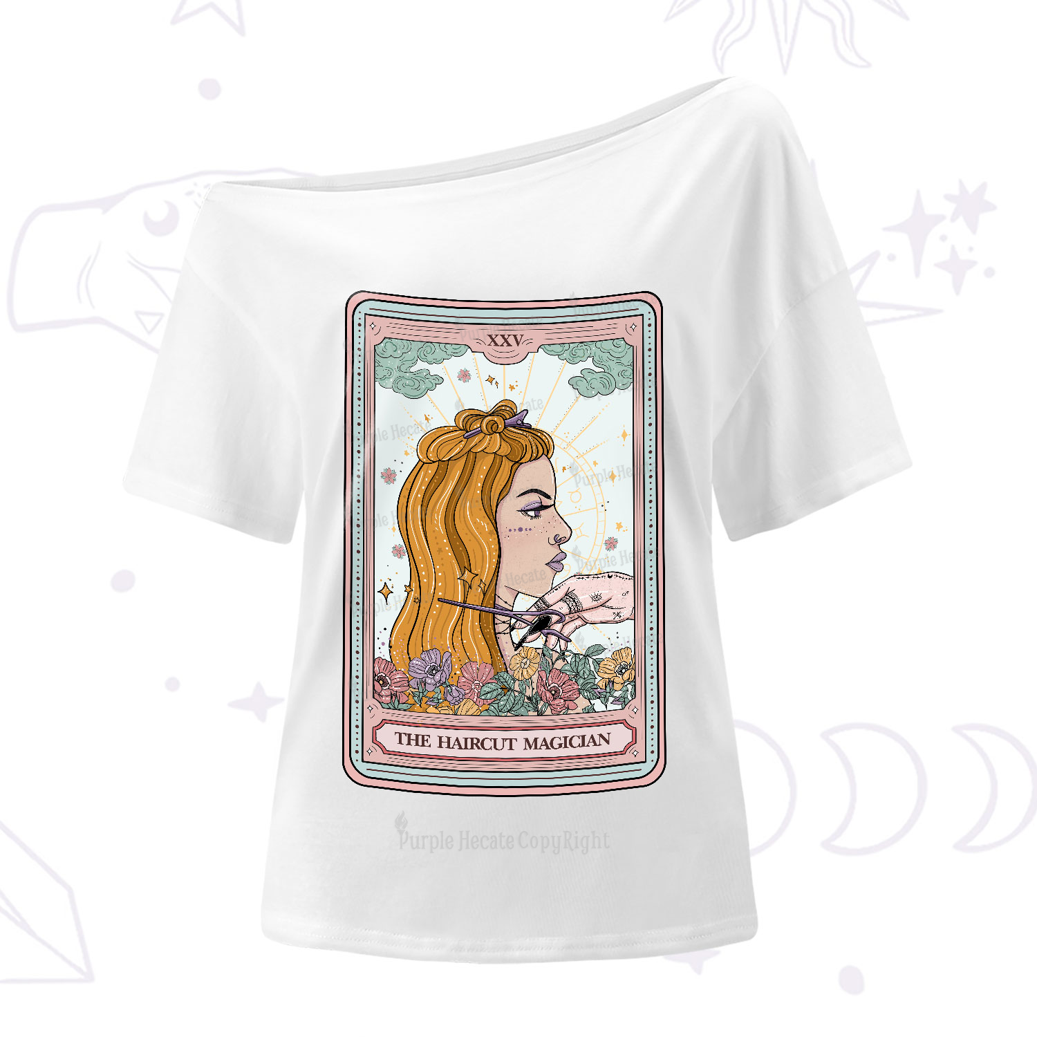 Purplehecate The Haircut Magician Tarot One-Shoulder T-Shirt