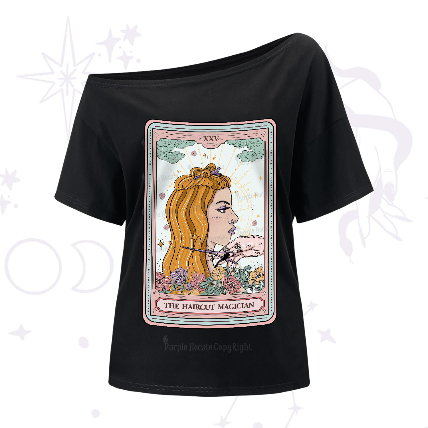 Purplehecate The Haircut Magician Tarot One-Shoulder T-Shirt