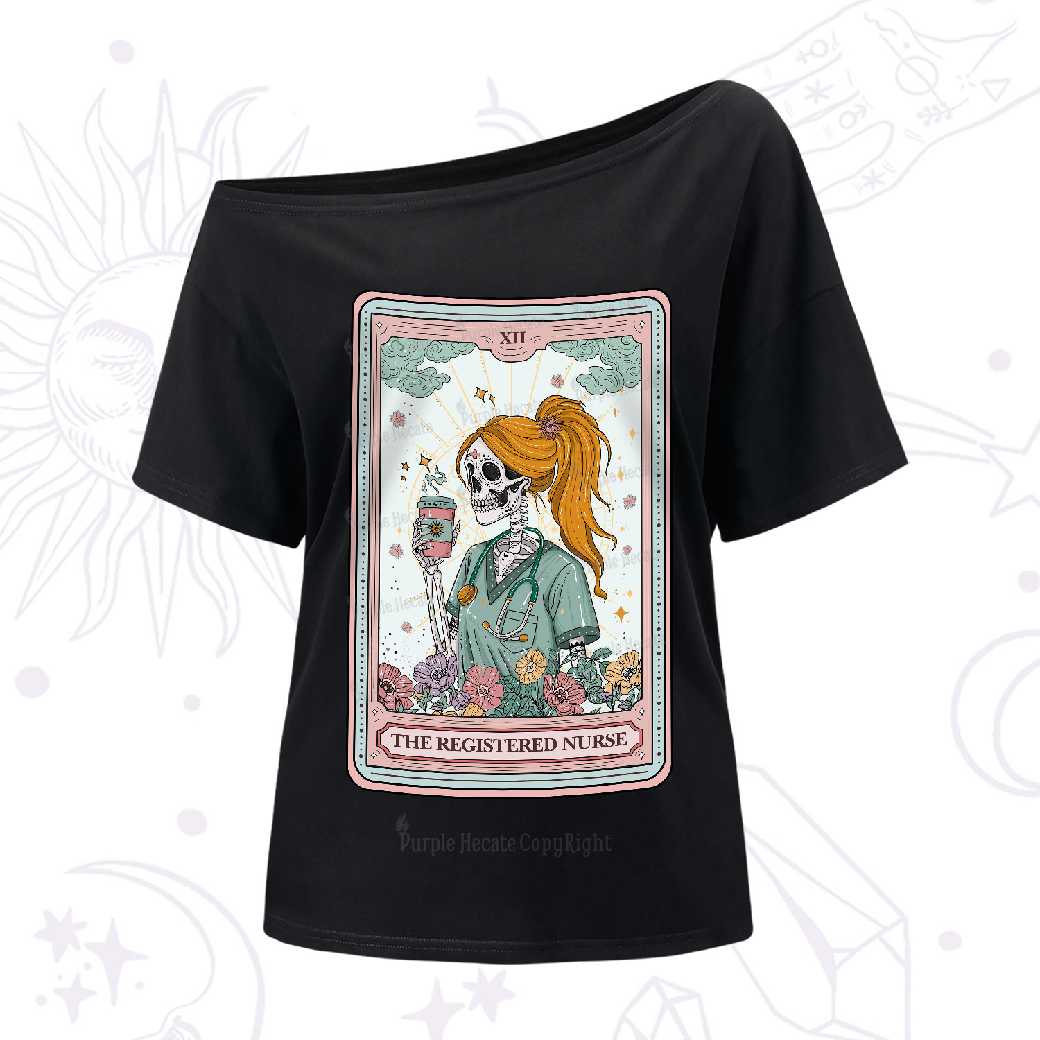 Purplehecate The Registered Nurse Skeleton Tarot One-Shoulder T-Shirt