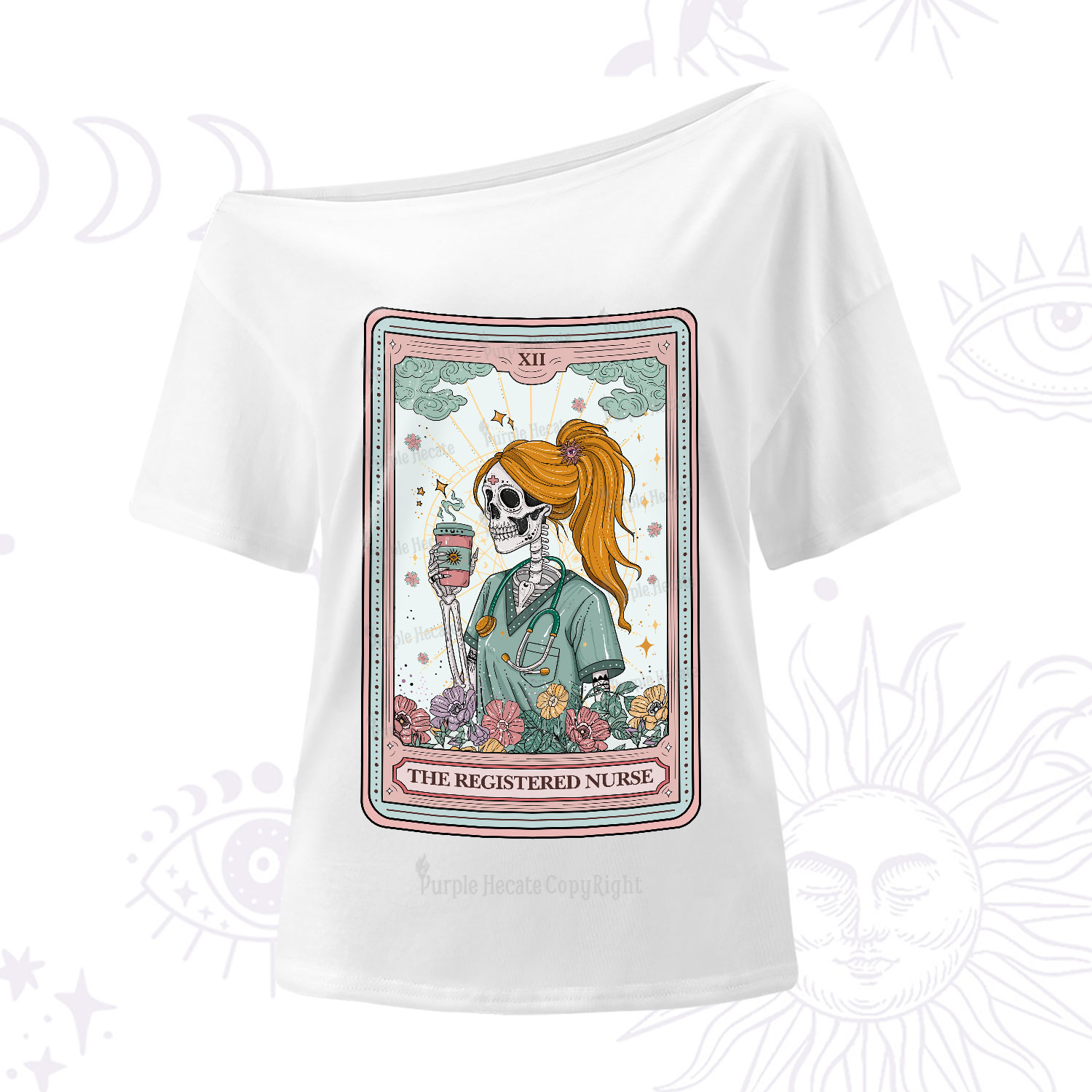 Purplehecate The Registered Nurse Skeleton Tarot One-Shoulder T-Shirt