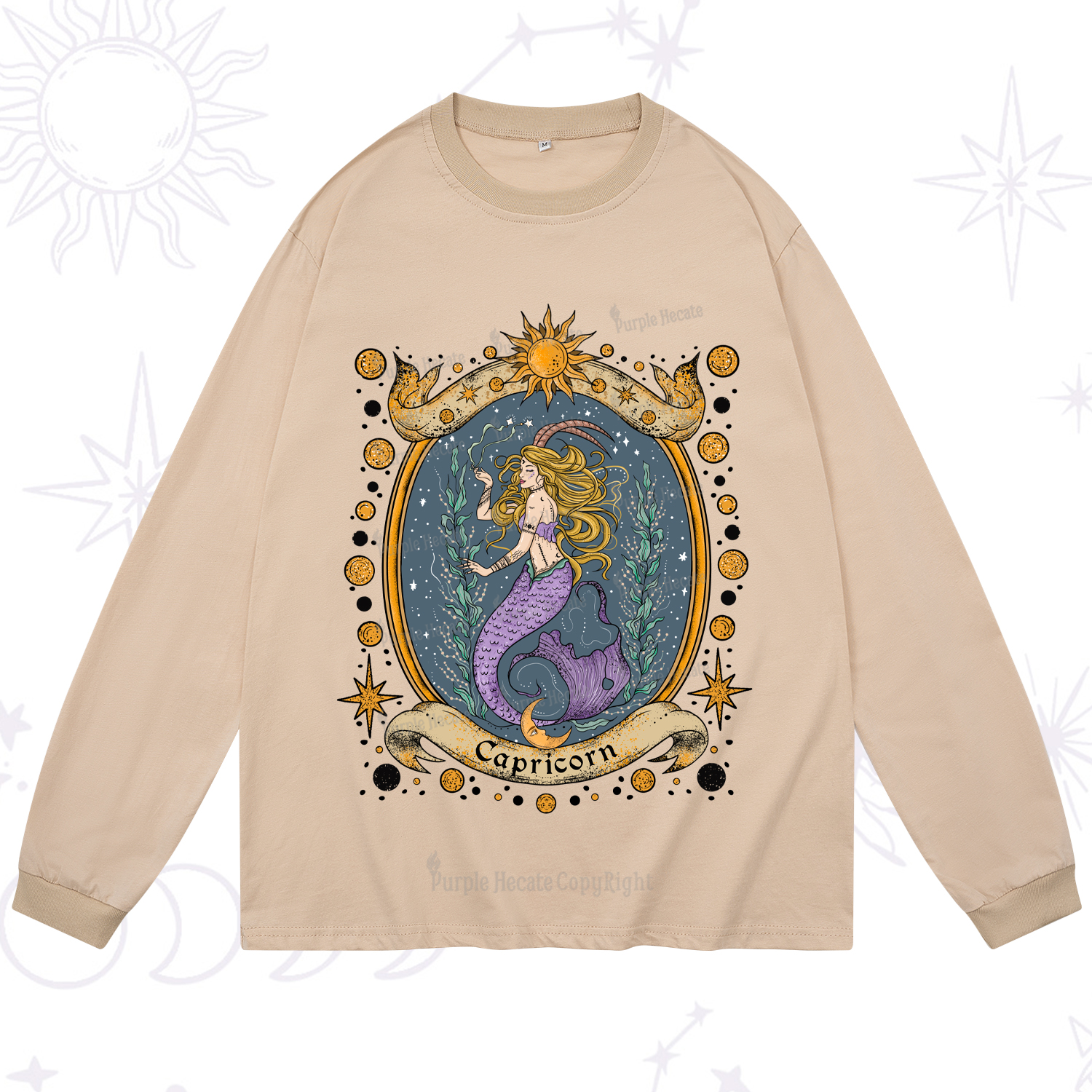 Purplehecate Celestial Capricorn Zodiac Long Sleeve T-Shirt
