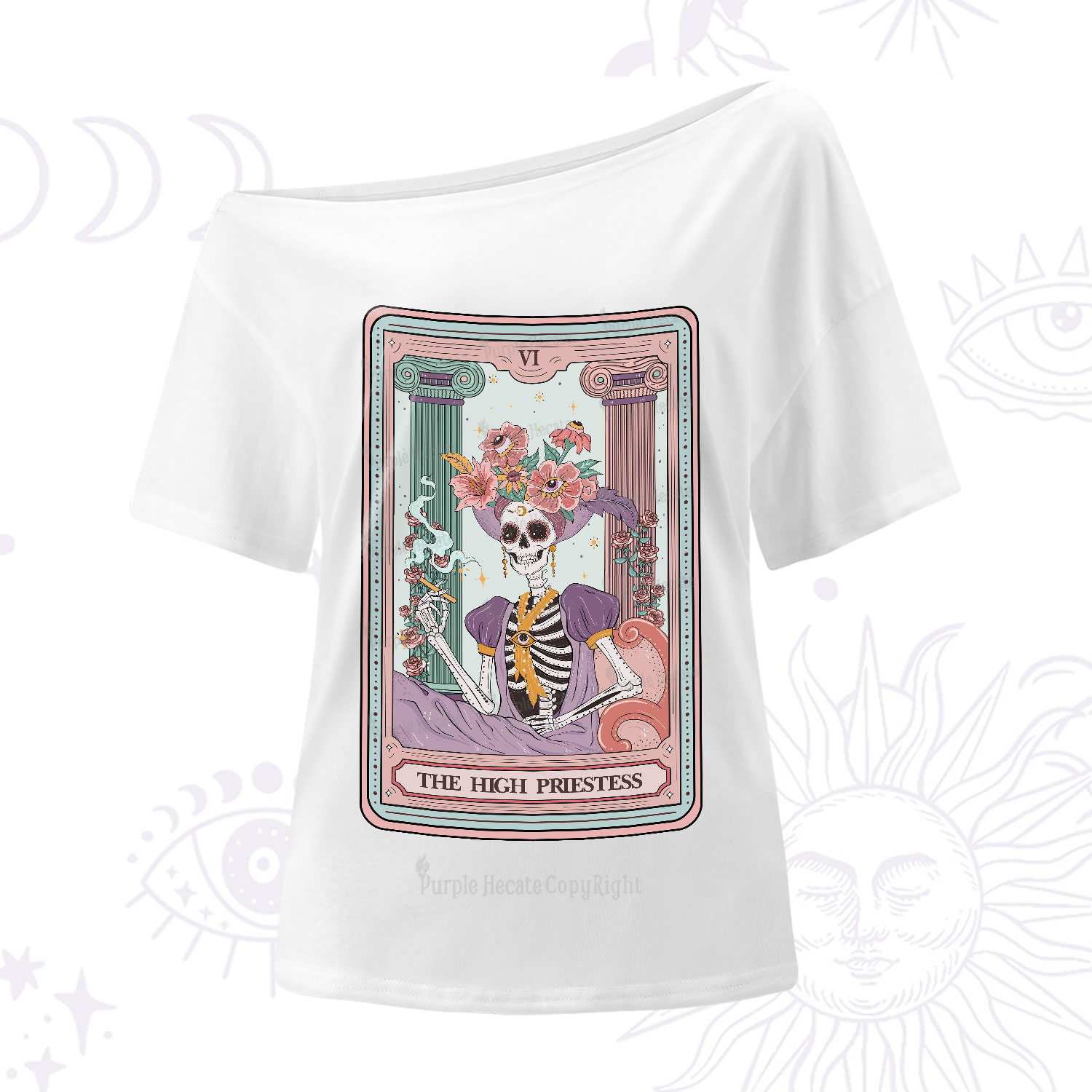 Purplehecate The High Priestess Skeleton Tarot One-Shoulder T-Shirt