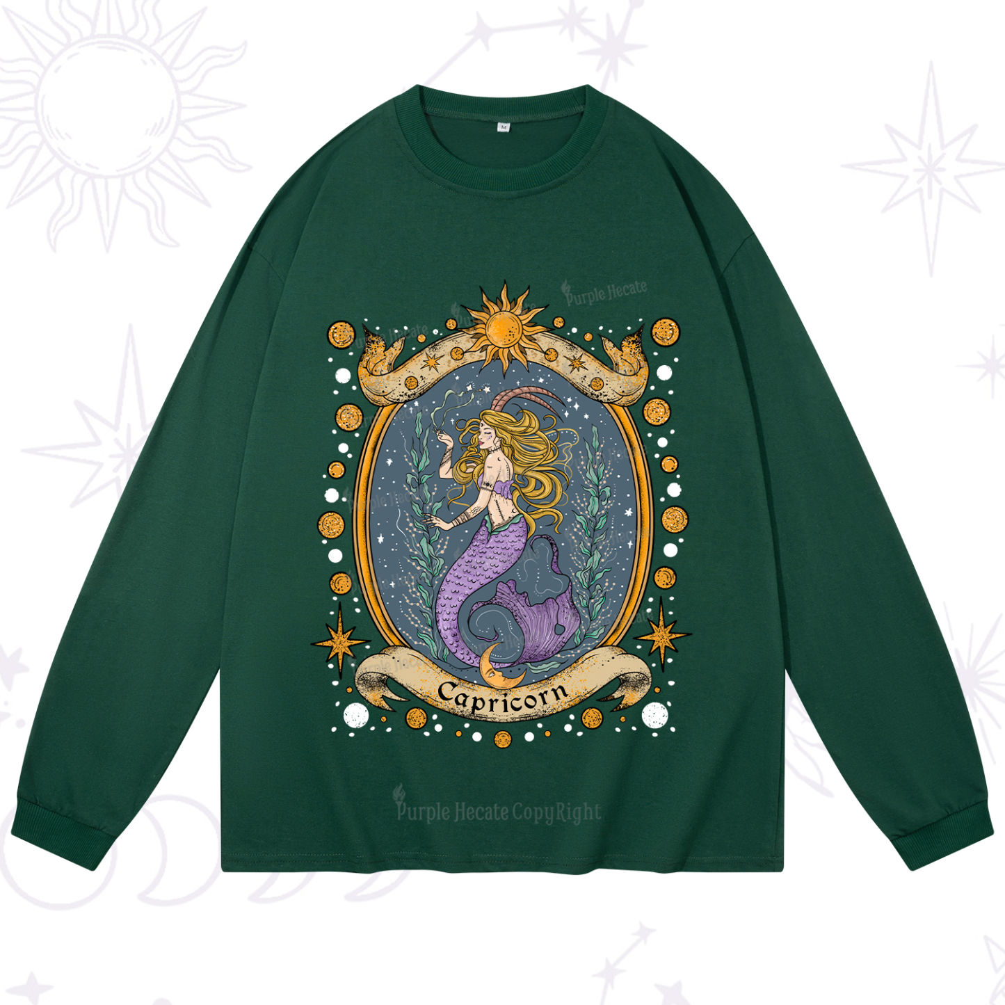 Purplehecate Celestial Capricorn Zodiac Long Sleeve T-Shirt
