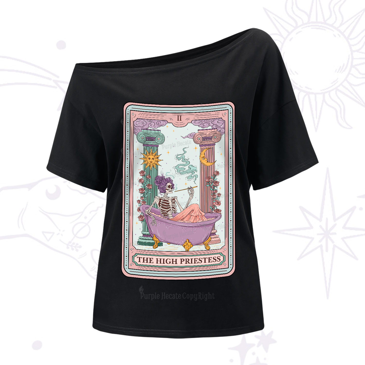 Purplehecate The Noble High Priestess Tarot Card One-Shoulder T-Shirt