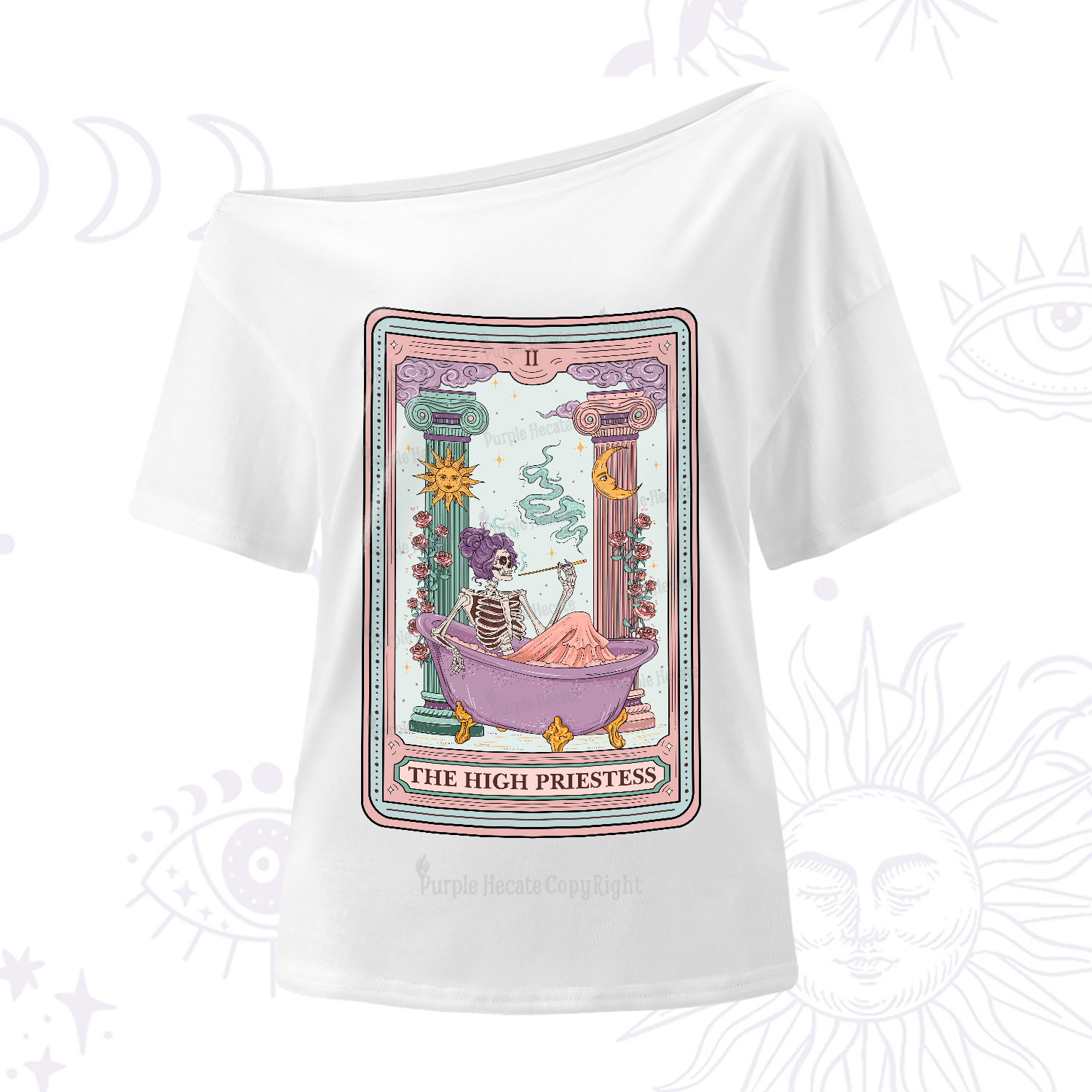 Purplehecate The Noble High Priestess Tarot Card One-Shoulder T-Shirt