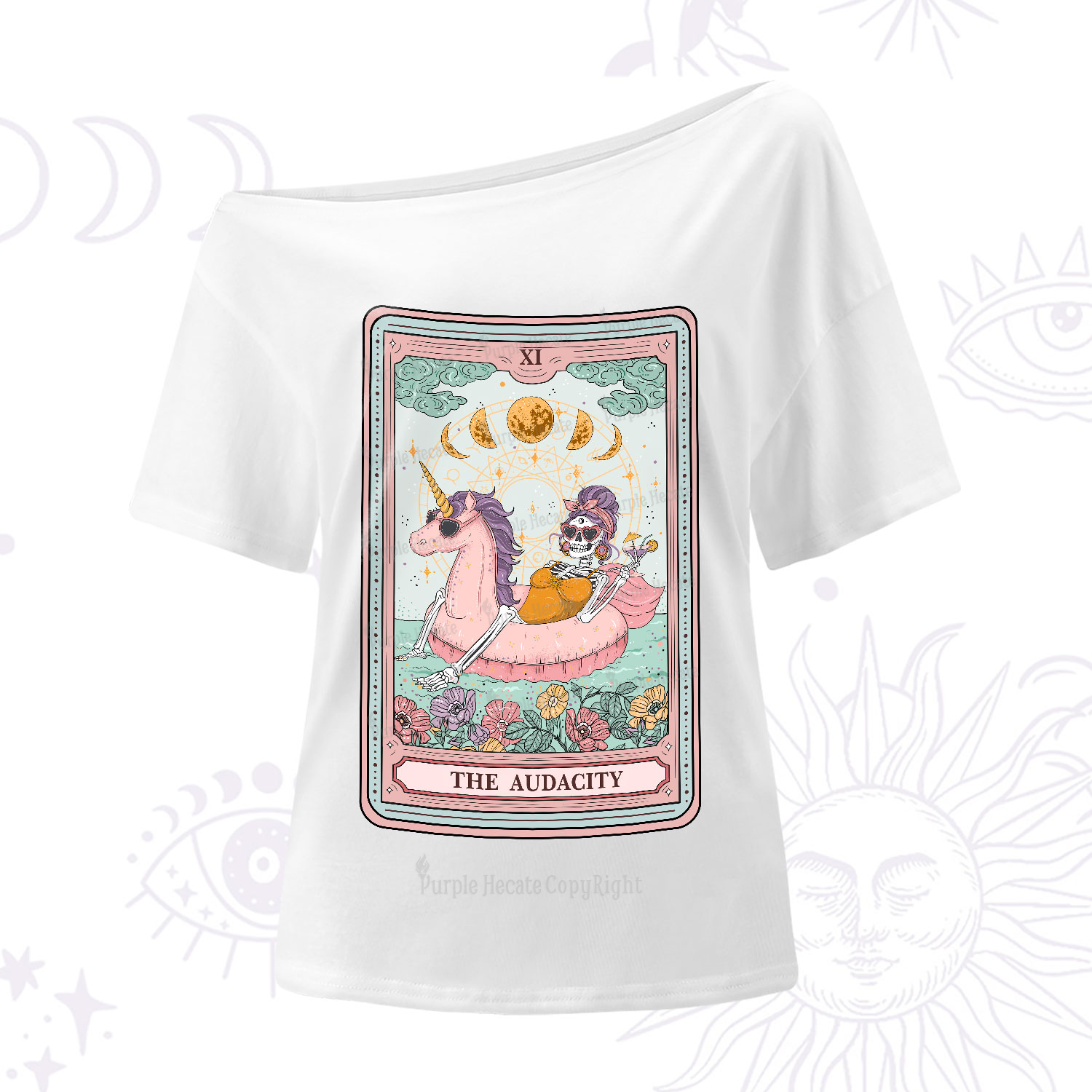 Purplehecate The Audacity Skeleton Tarot Card One-Shoulder T-Shirt