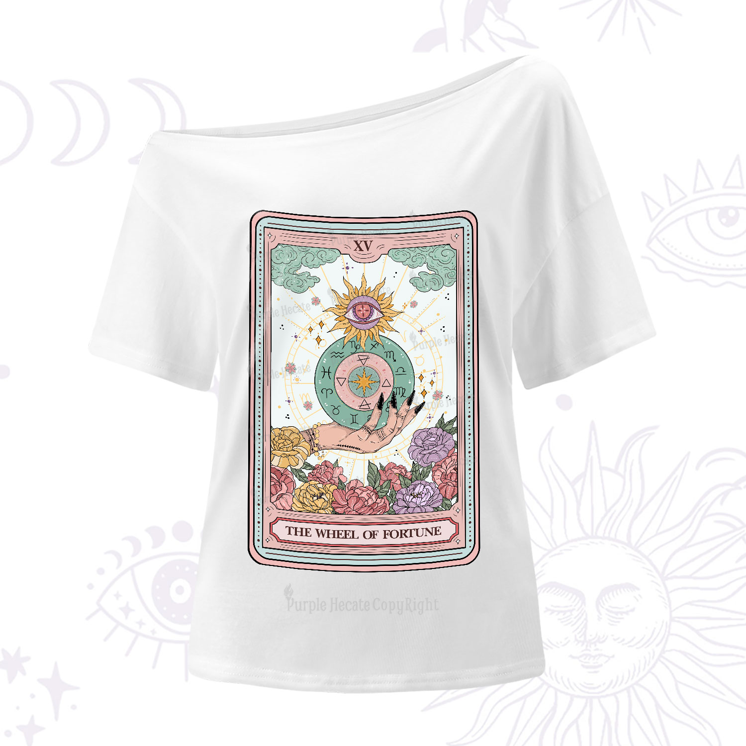 Purplehecate The Wheel of Fortune Tarot Card One-Shoulder T-Shirt