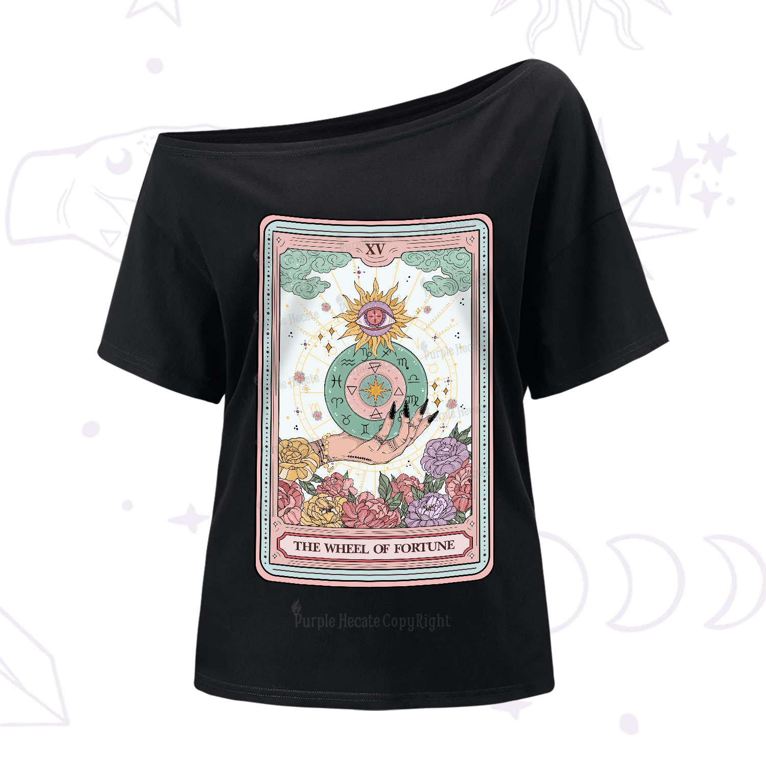Purplehecate The Wheel of Fortune Tarot Card One-Shoulder T-Shirt