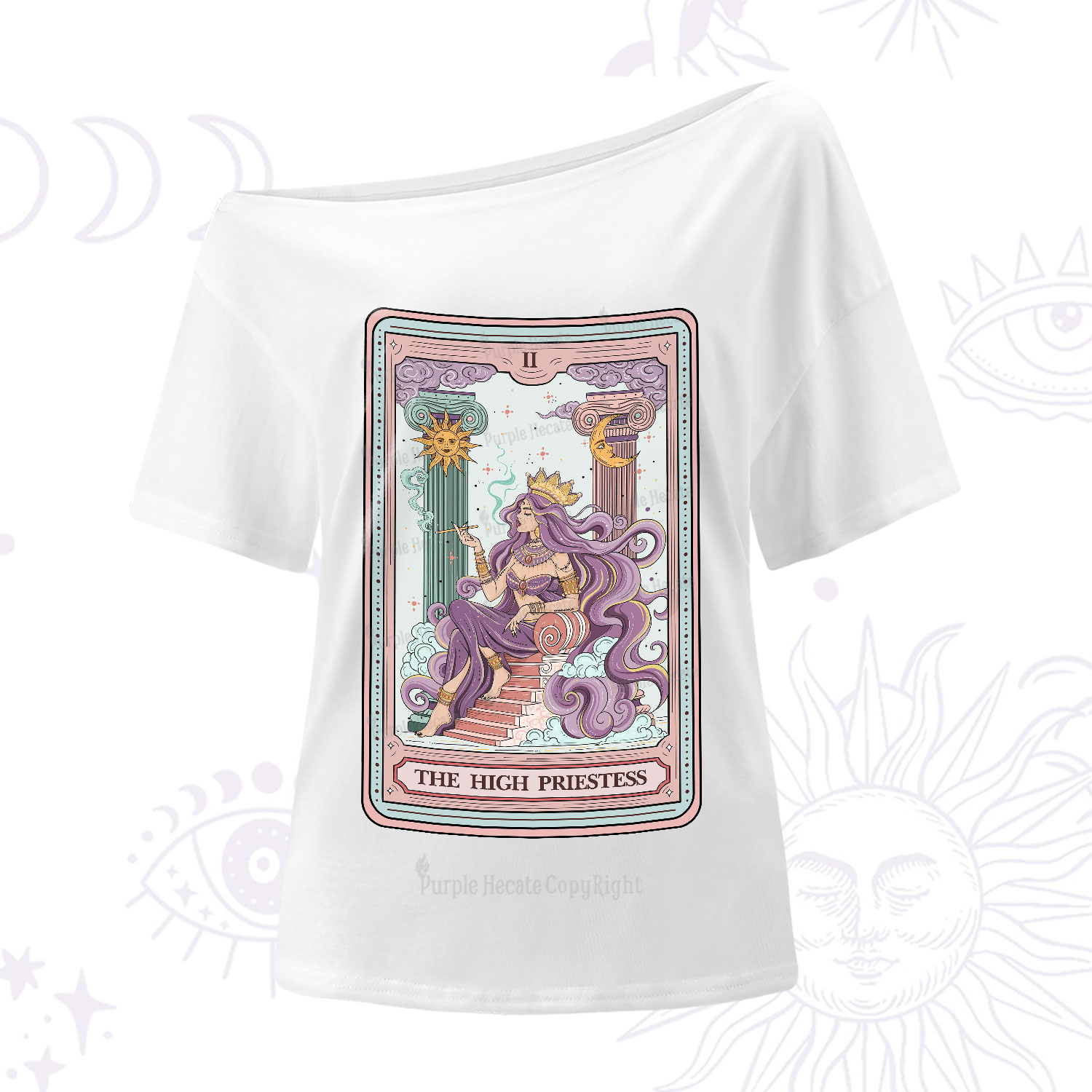 Purplehecate The Goddess High Priestess Tarot Card One-Shoulder T-Shirt