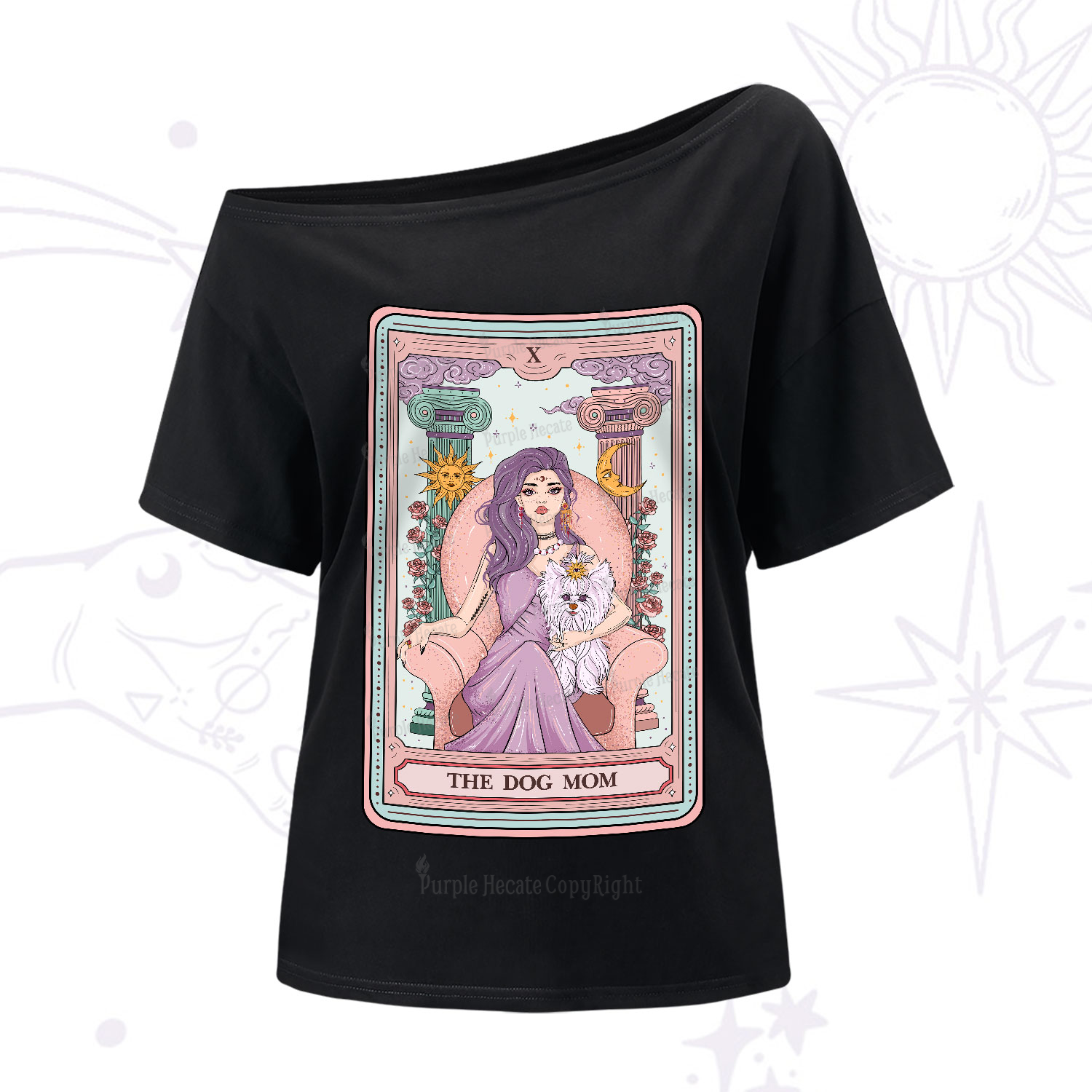 Purplehecate The Cute Dog Mom Tarot Card One-Shoulder T-Shirt