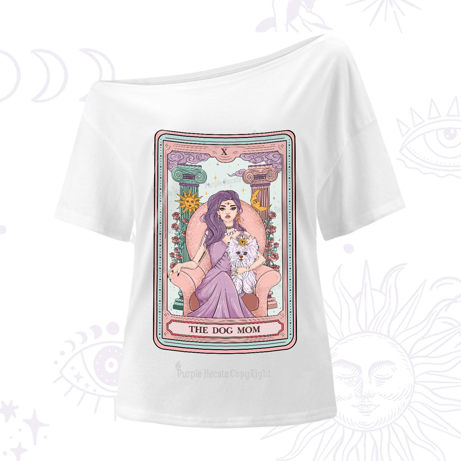 Purplehecate The Cute Dog Mom Tarot Card One-Shoulder T-Shirt