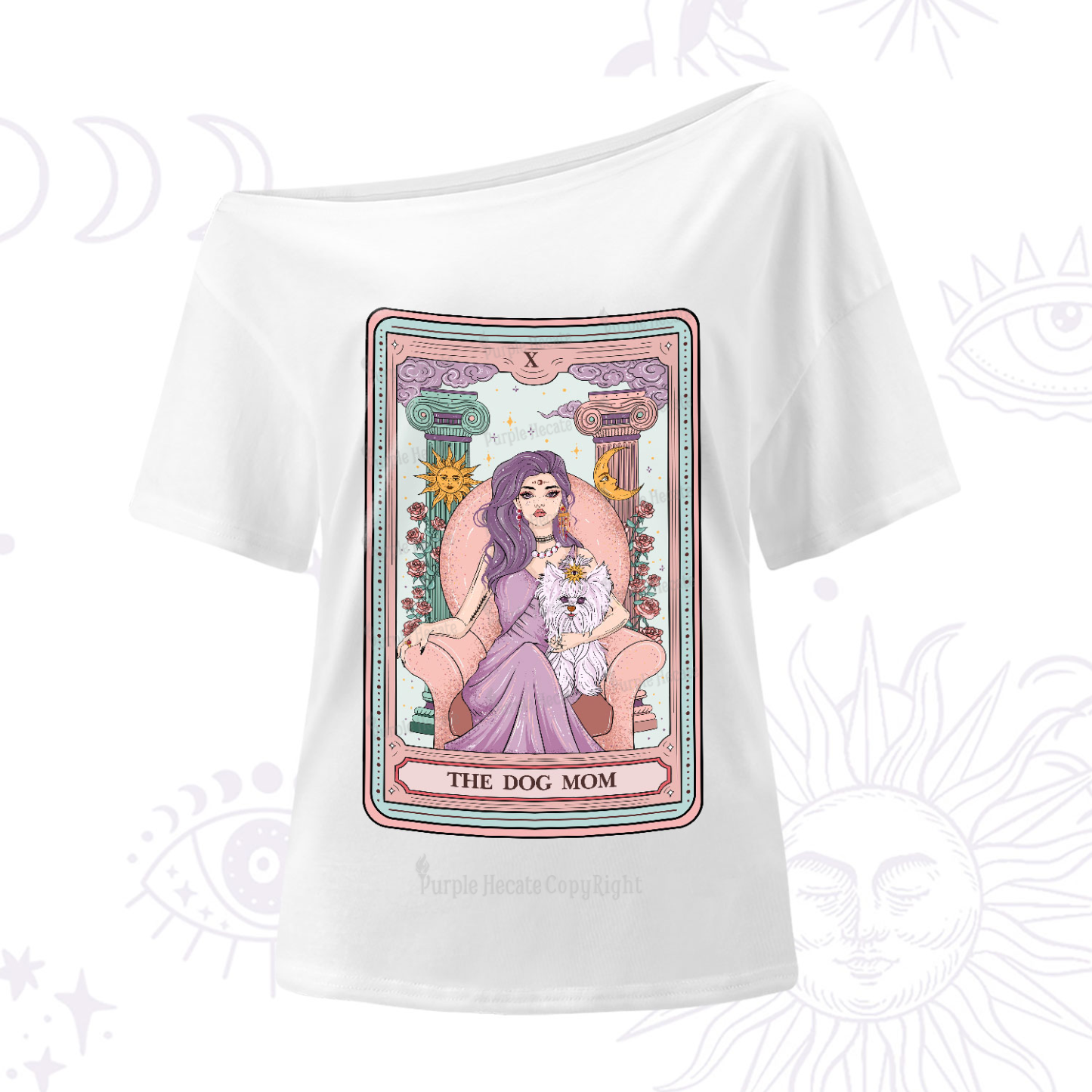 Purplehecate The Cute Dog Mom Tarot Card One-Shoulder T-Shirt
