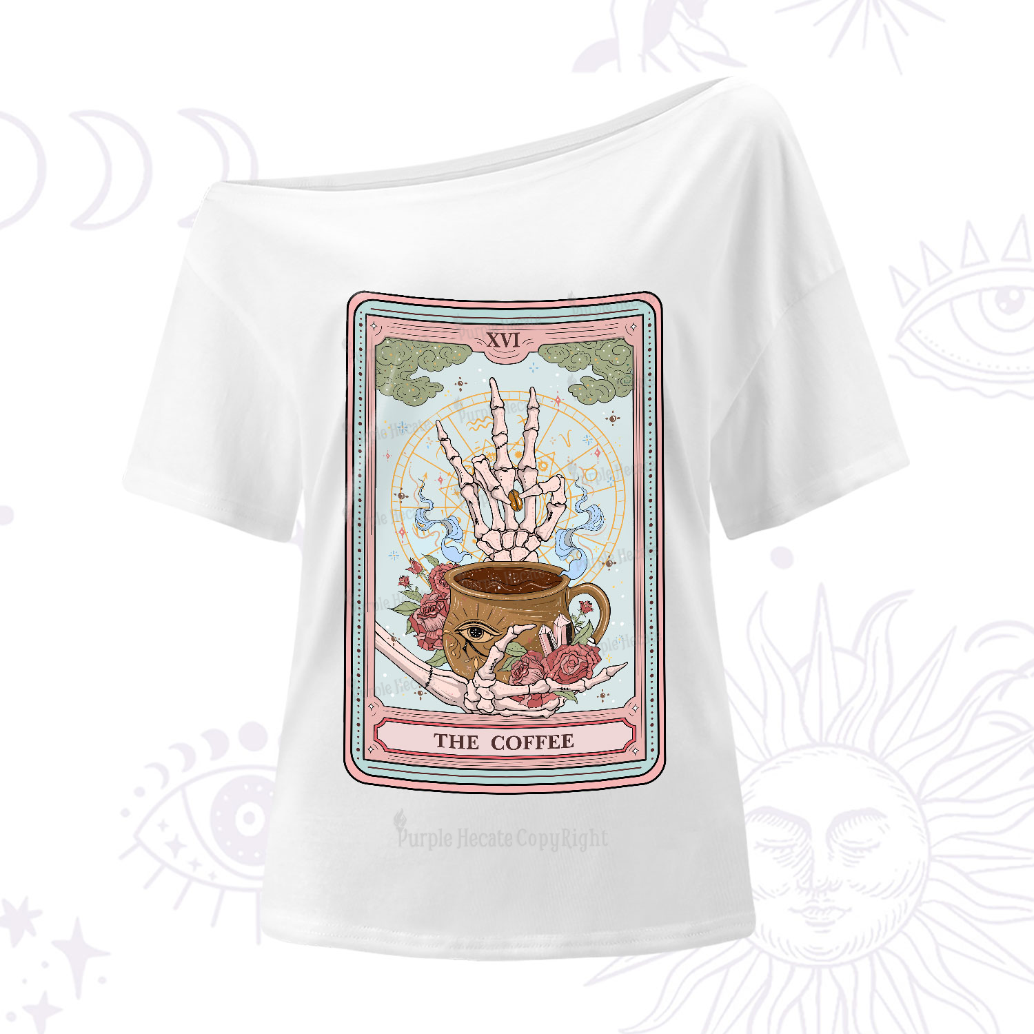 Purplehecate The Coffee Tarot One-Shoulder T-Shirt