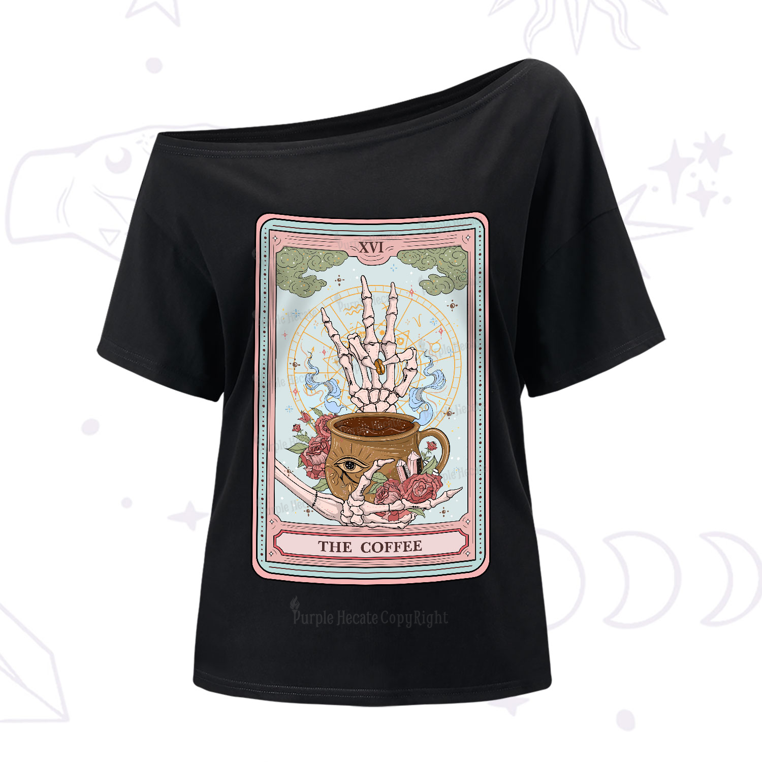 Purplehecate The Coffee Tarot One-Shoulder T-Shirt