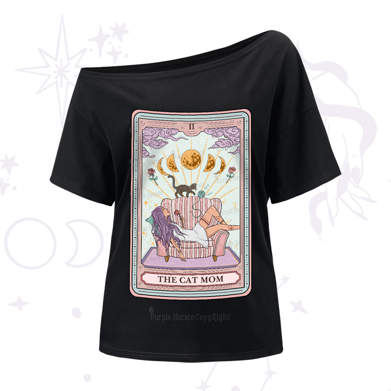 Purplehecate The Cat Mom Tarot One-Shoulder T-Shirt