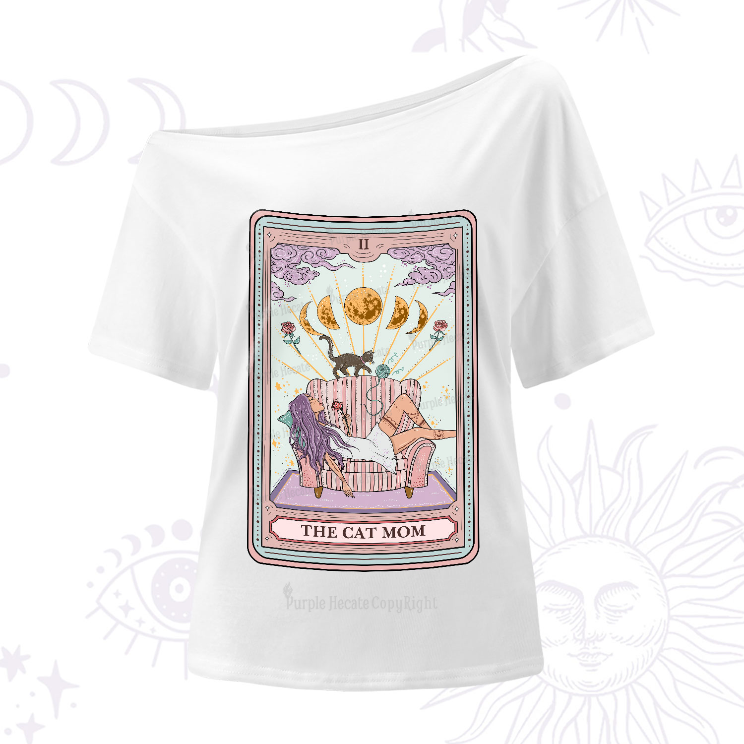Purplehecate The Cat Mom Tarot One-Shoulder T-Shirt