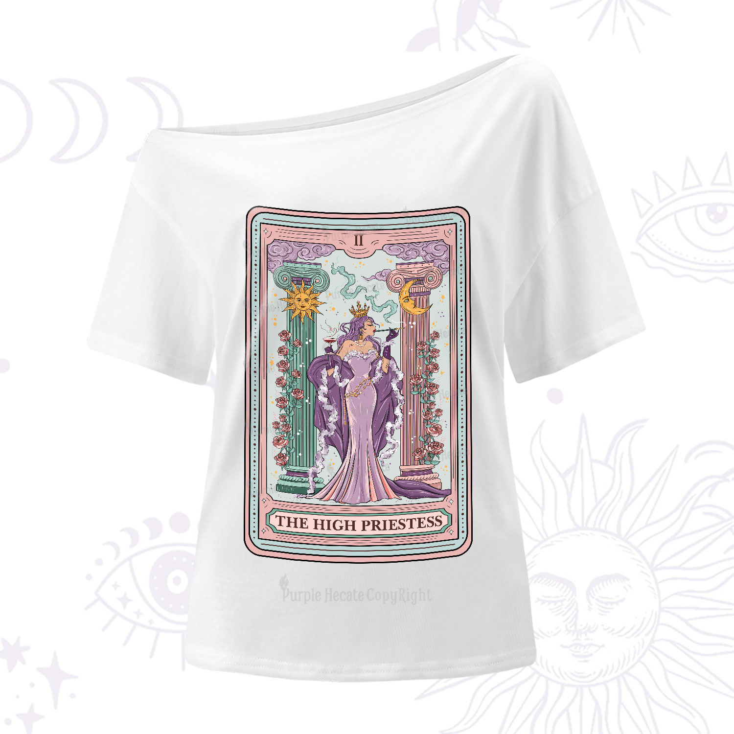 Purplehecate The High Priestess Tarot Card One-Shoulder T-Shirt