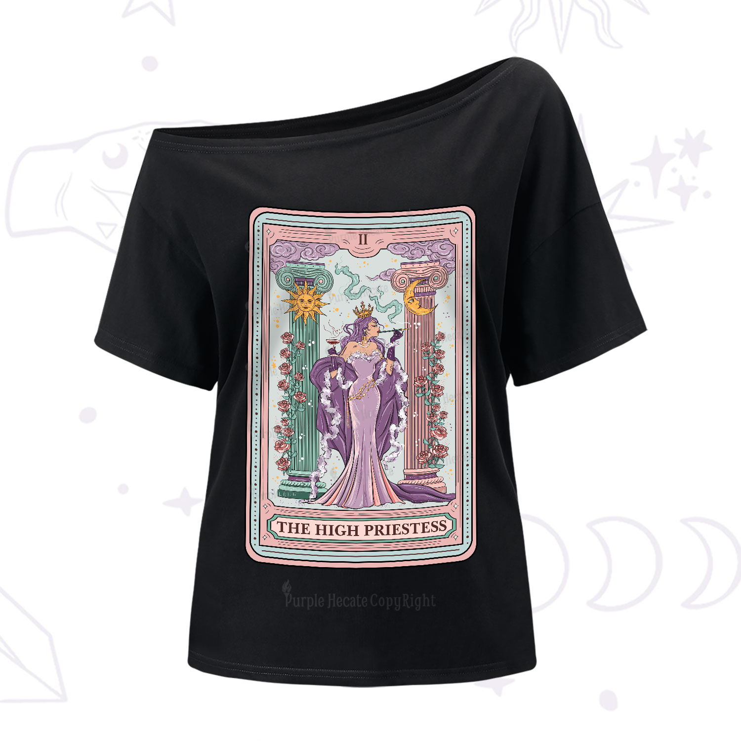 Purplehecate The High Priestess Tarot Card One-Shoulder T-Shirt