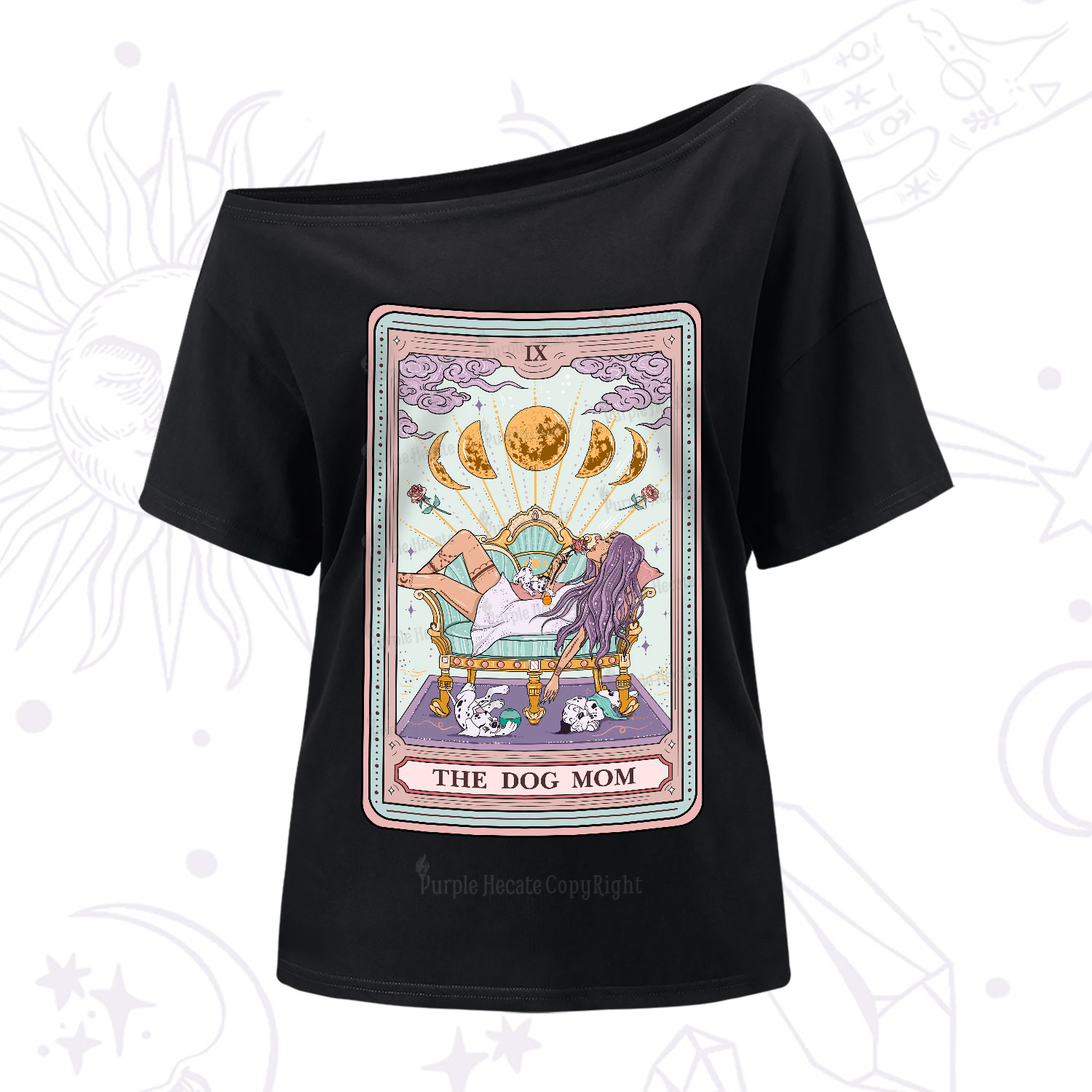 Purplehecate The Dog Mom Tarot One-Shoulder T-Shirt
