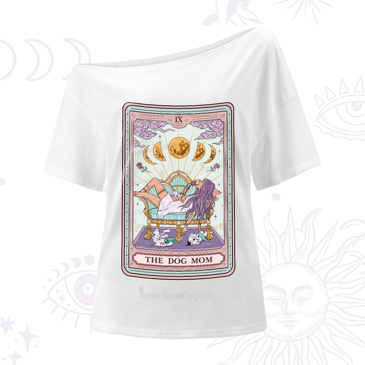 Purplehecate The Dog Mom Tarot One-Shoulder T-Shirt