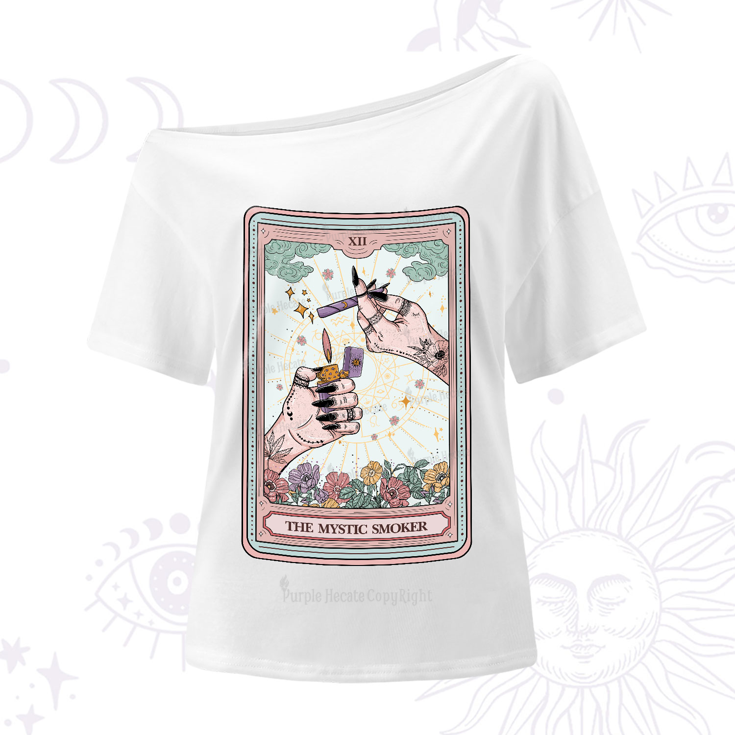 Purplehecate The Mystic Smoker Tarot Card One-Shoulder T-Shirt