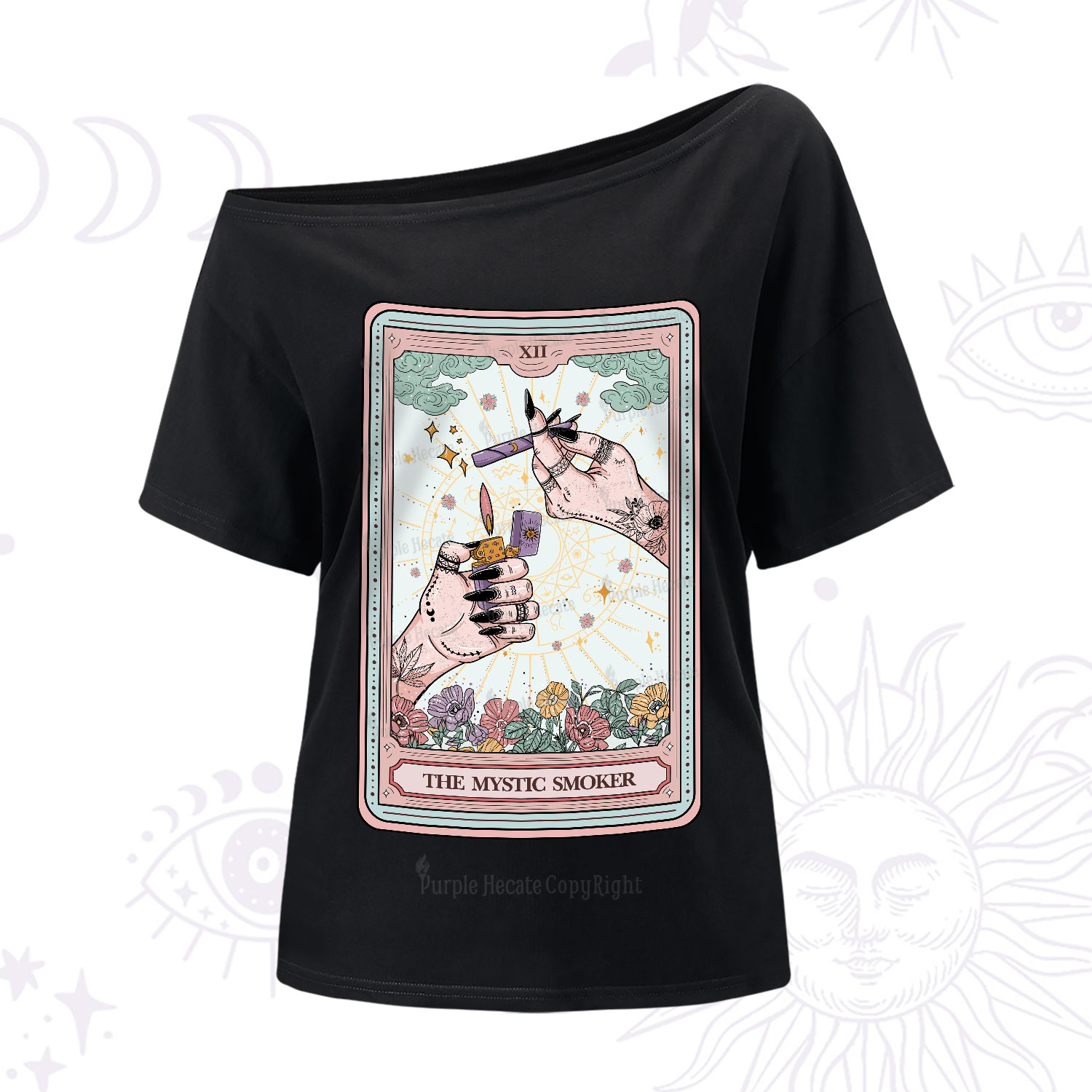 Purplehecate The Mystic Smoker Tarot Card One-Shoulder T-Shirt