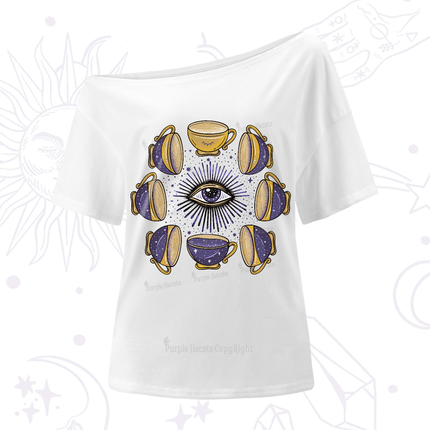 Purplehecate Moon Phase Coffee Lover One-Shoulder T-Shirt