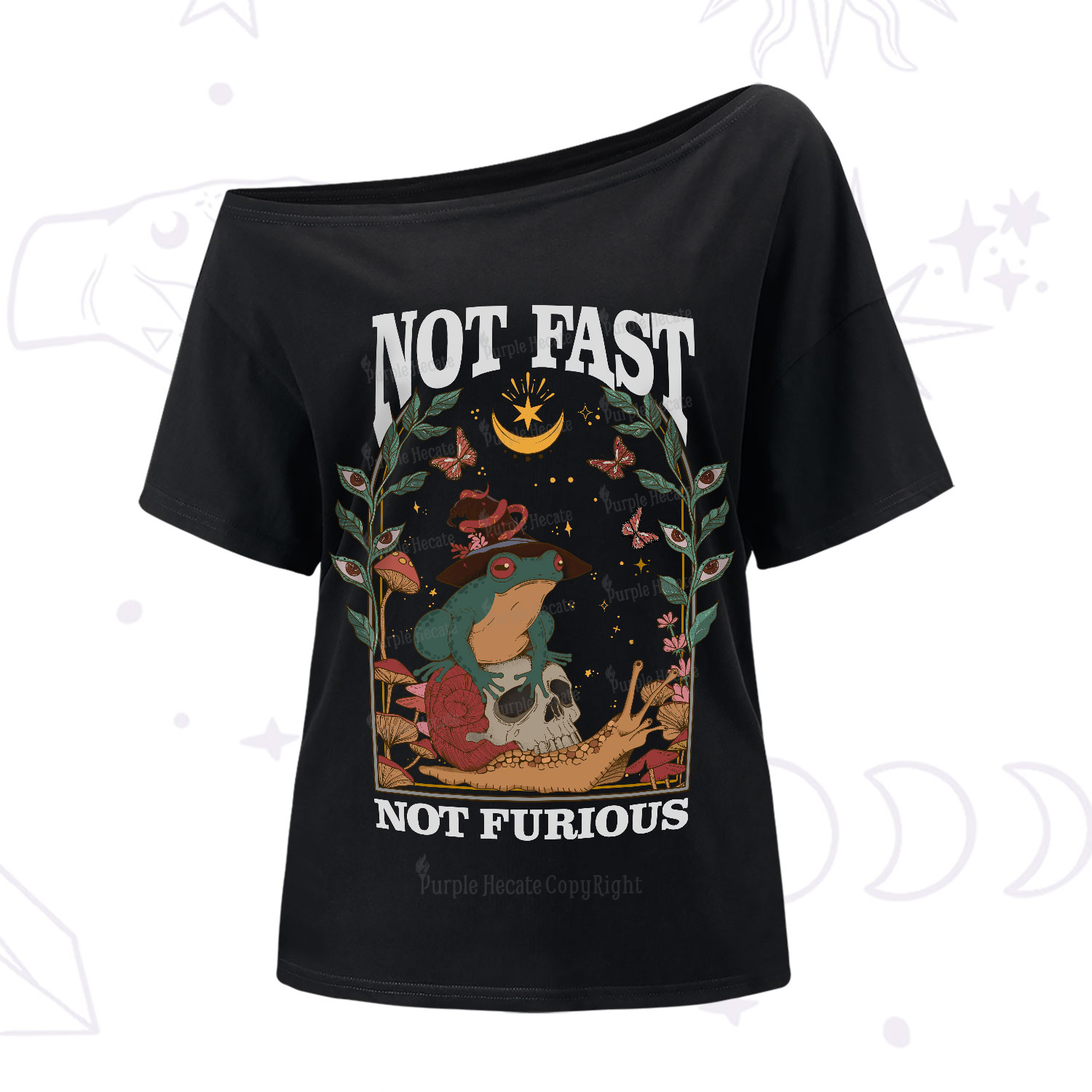 Purplehecate Not Fast Not Furious One-Shoulder T-Shirt