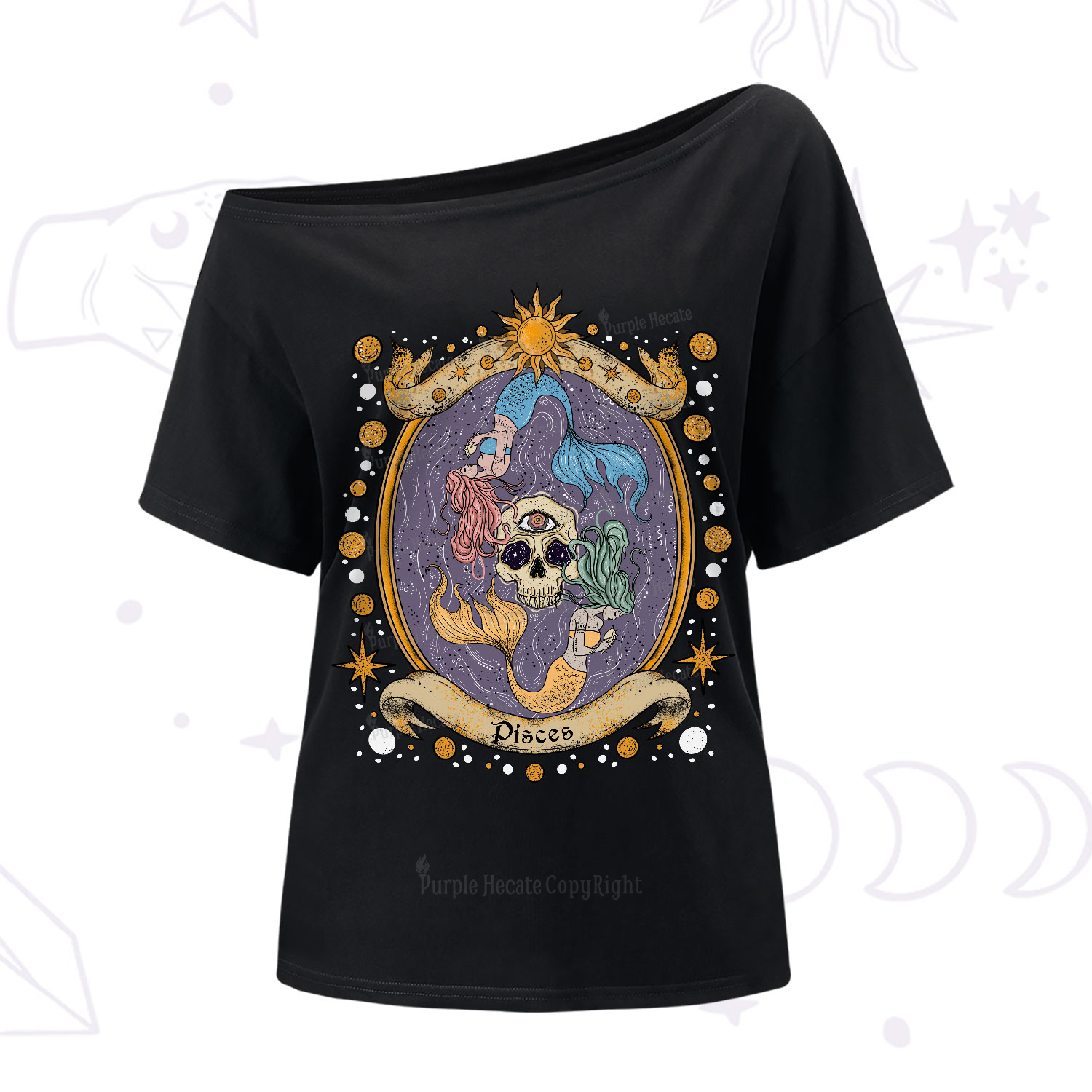 Purplehecate Celestial Pisces Zodiac One-Shoulder T-Shirt