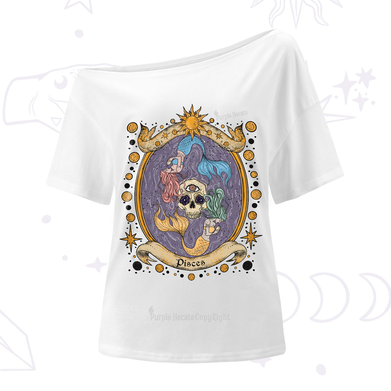 Purplehecate Celestial Pisces Zodiac One-Shoulder T-Shirt