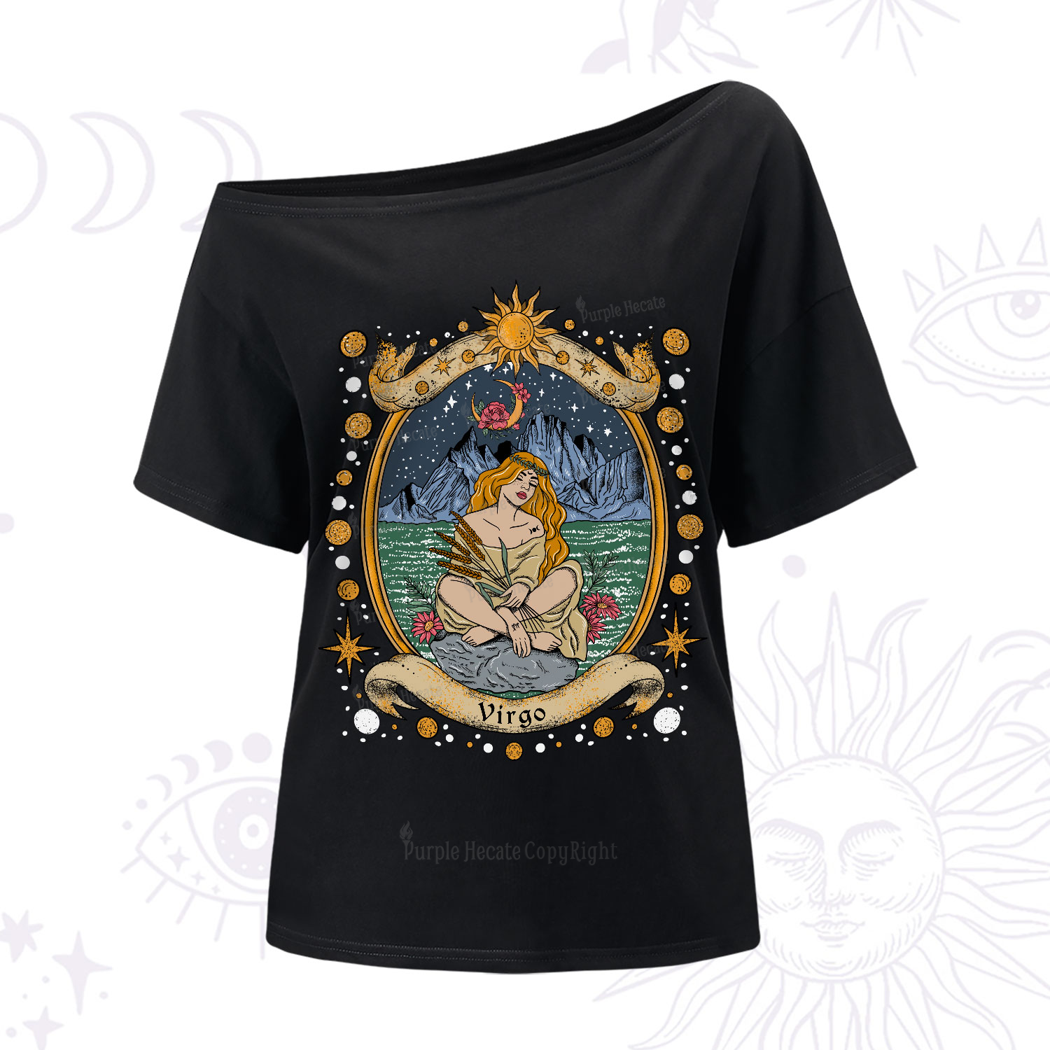 Purplehecate Celestial Virgo Zodiac One-Shoulder T-Shirt
