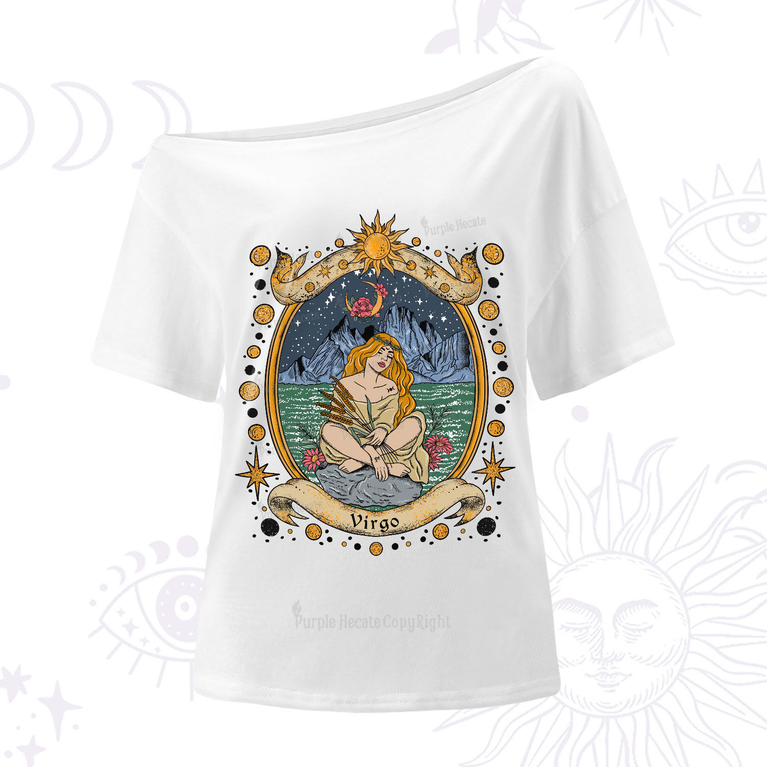 Purplehecate Celestial Virgo Zodiac One-Shoulder T-Shirt