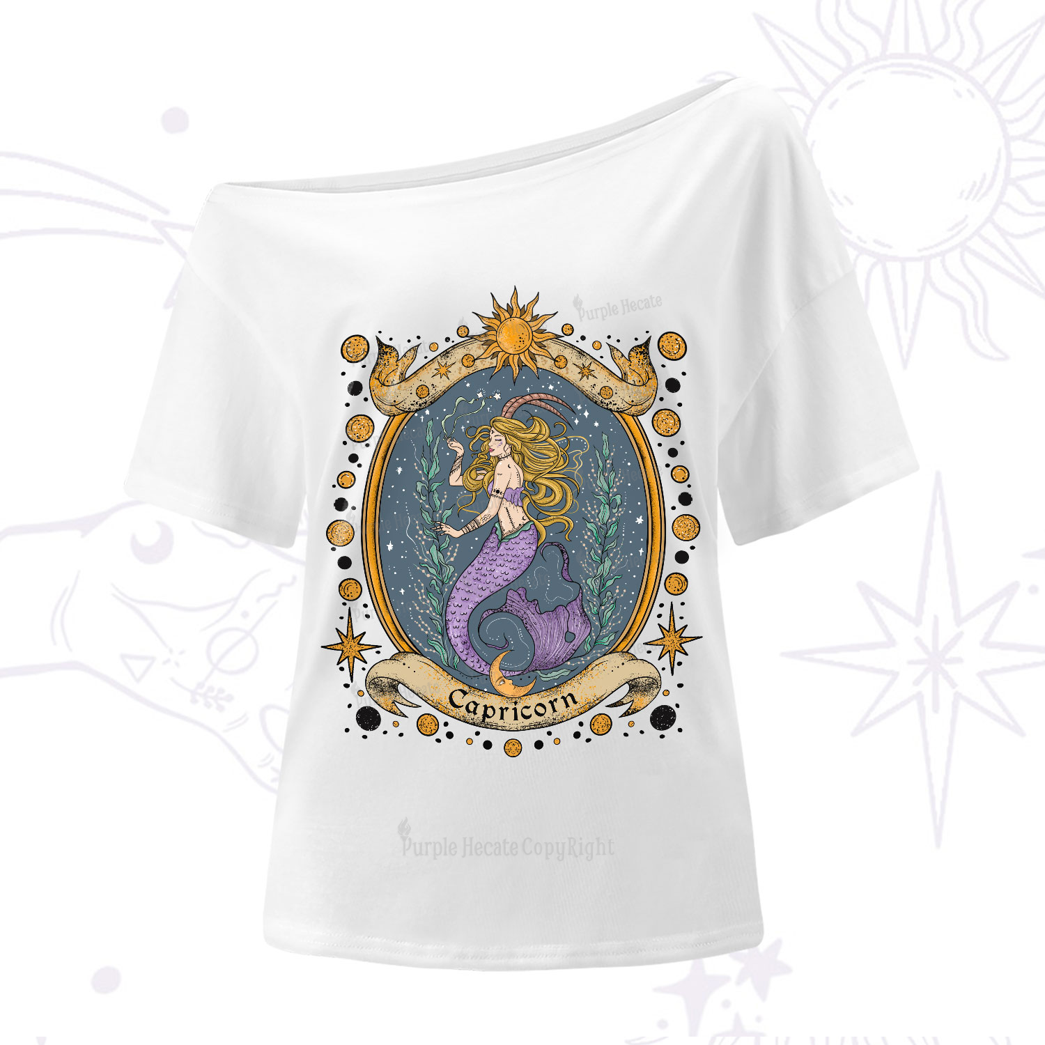 Purplehecate Celestial Capricorn Zodiac One-Shoulder T-Shirt