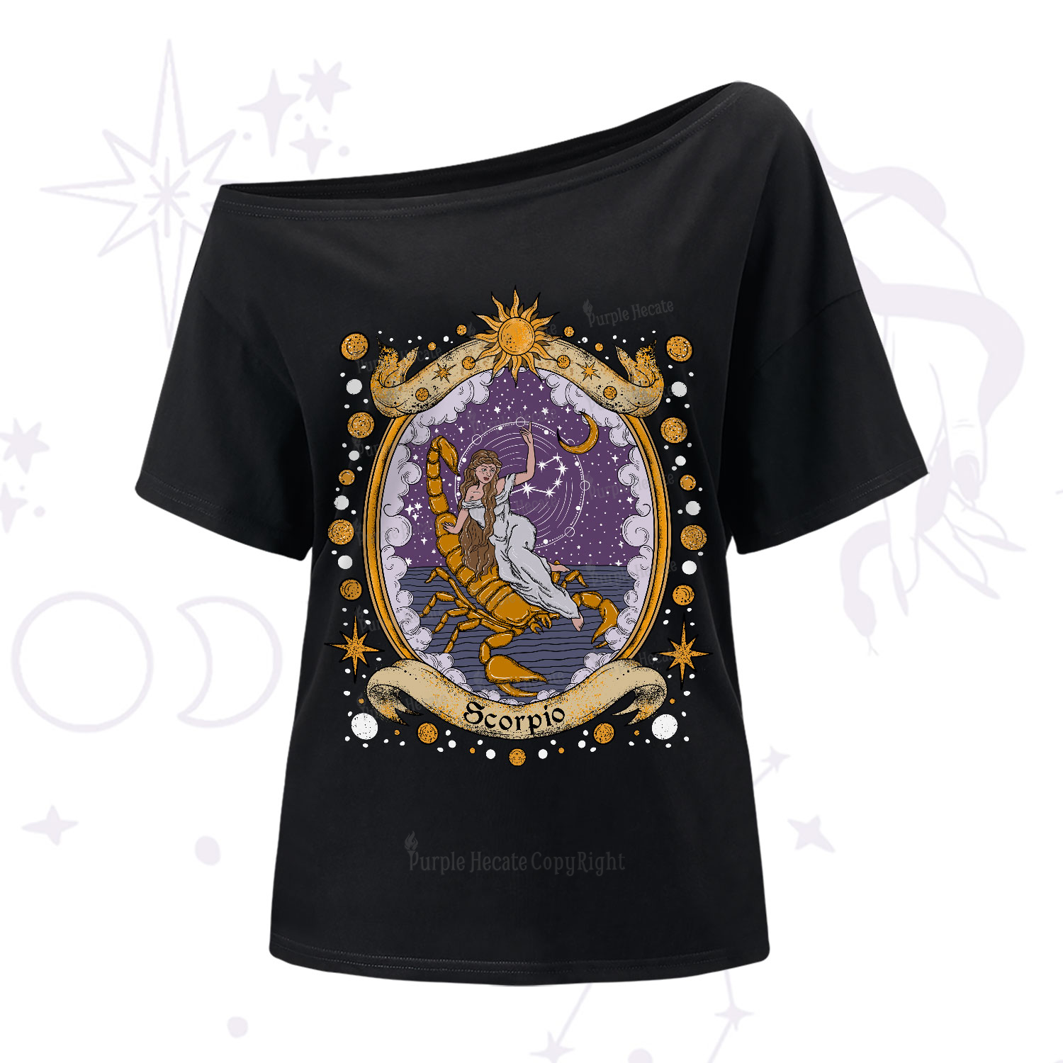 Purplehecate Celestial Scorpio Zodiac One-Shoulder T-Shirt