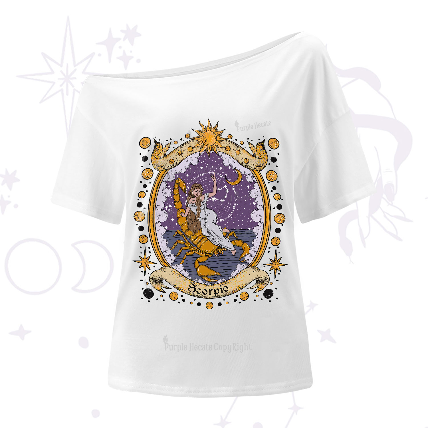 Purplehecate Celestial Scorpio Zodiac One-Shoulder T-Shirt