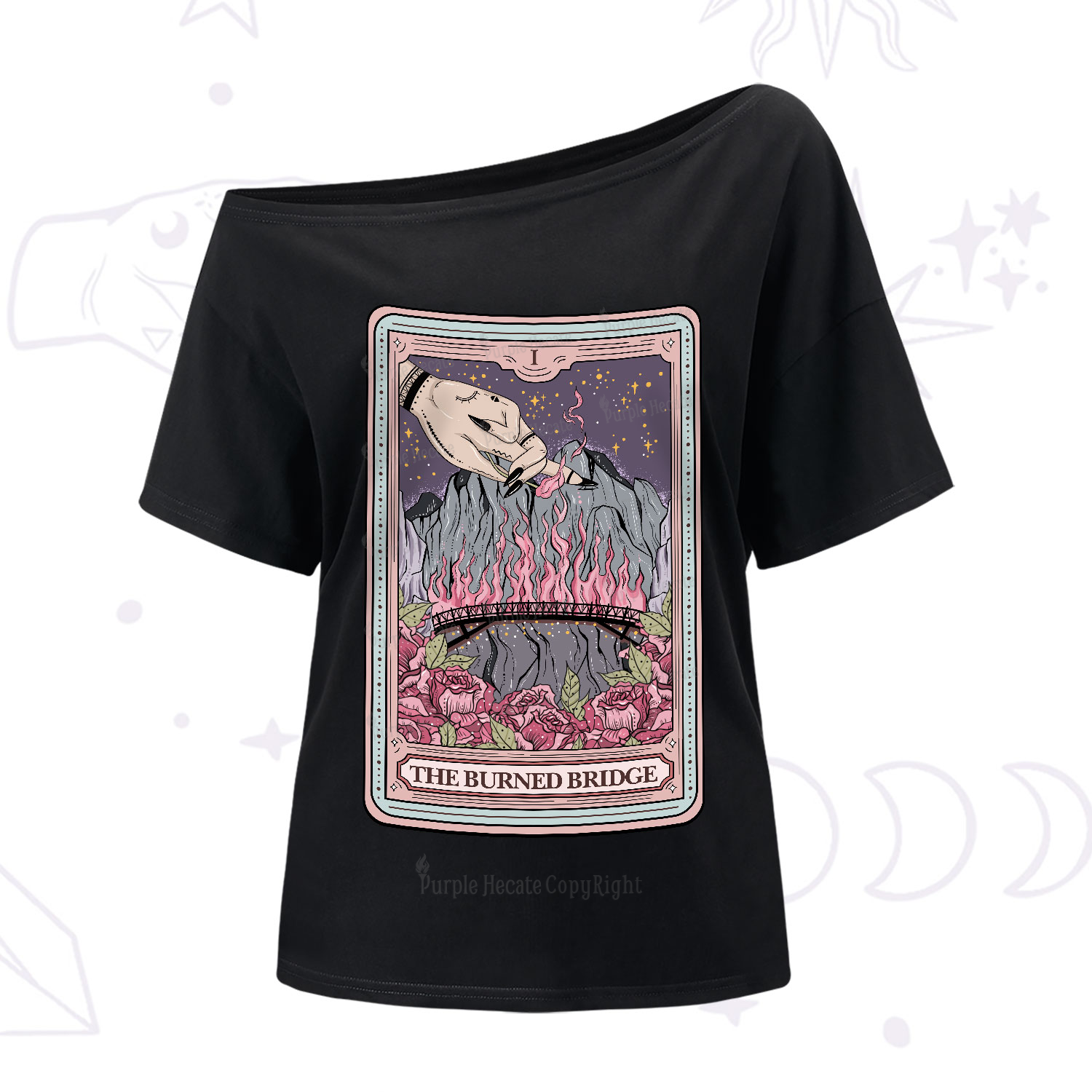 Purplehecate The Burned Bridge Tarot One-Shoulder T-Shirt