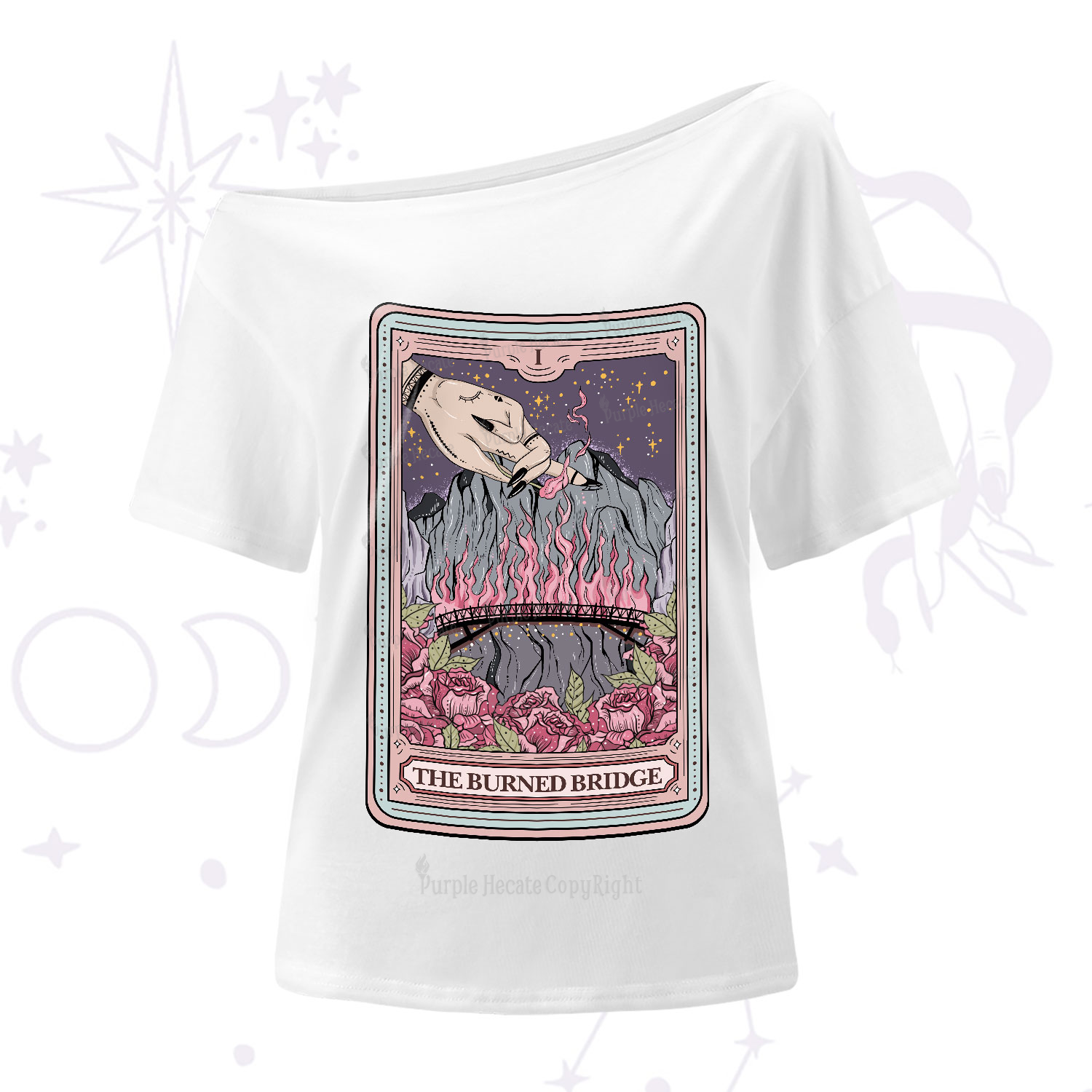 Purplehecate The Burned Bridge Tarot One-Shoulder T-Shirt