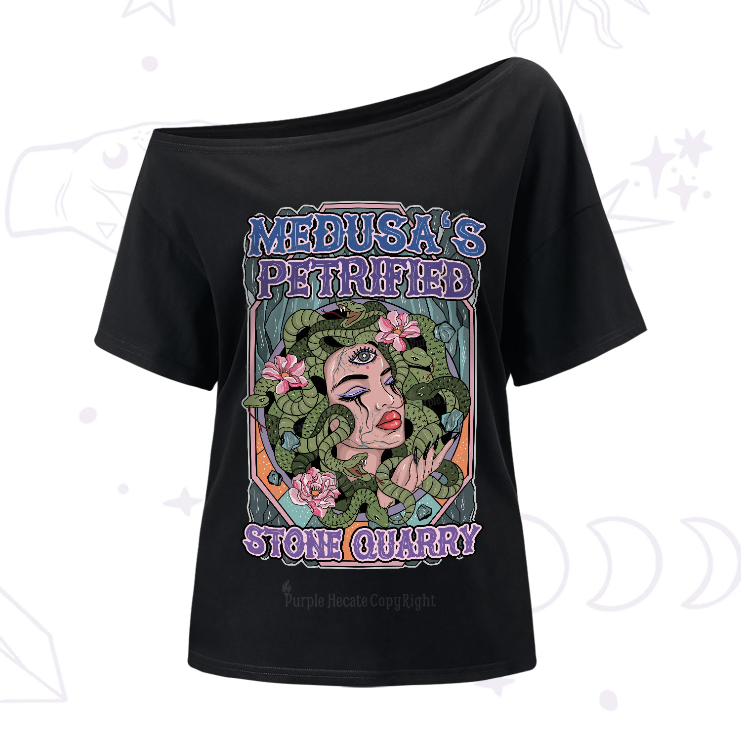 Purplehecate The Gorgon with Snake Hair Medusa One-Shoulder T-Shirt
