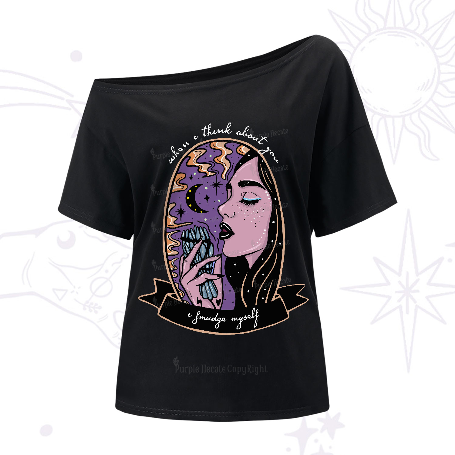 Purplehecate When I Think About You One-Shoulder T-Shirt