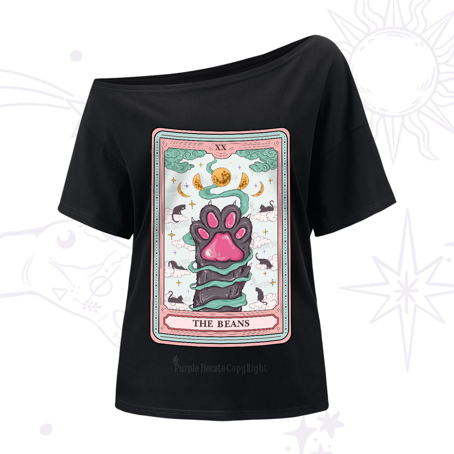 Purplehecate The Beans Cat Tarot One-Shoulder T-Shirt