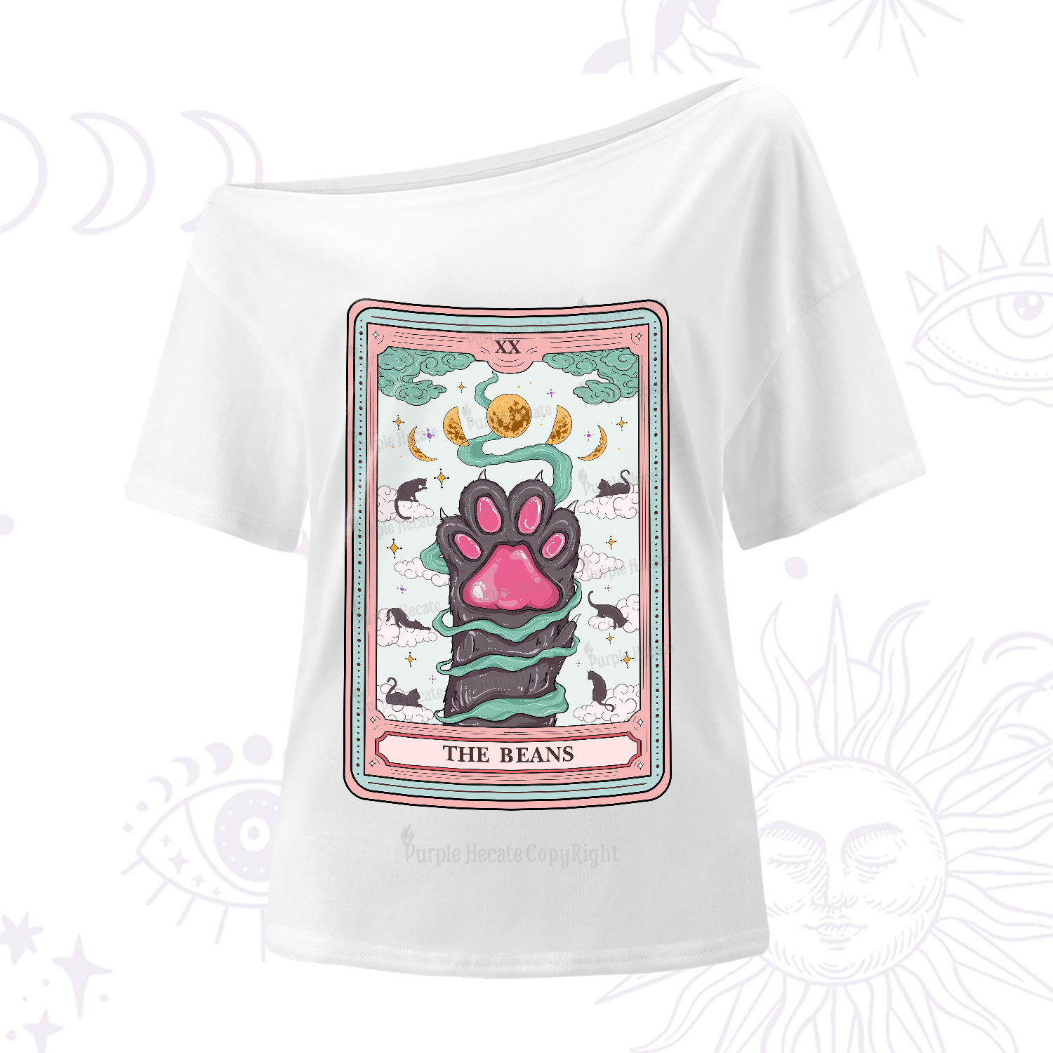 Purplehecate The Beans Cat Tarot One-Shoulder T-Shirt